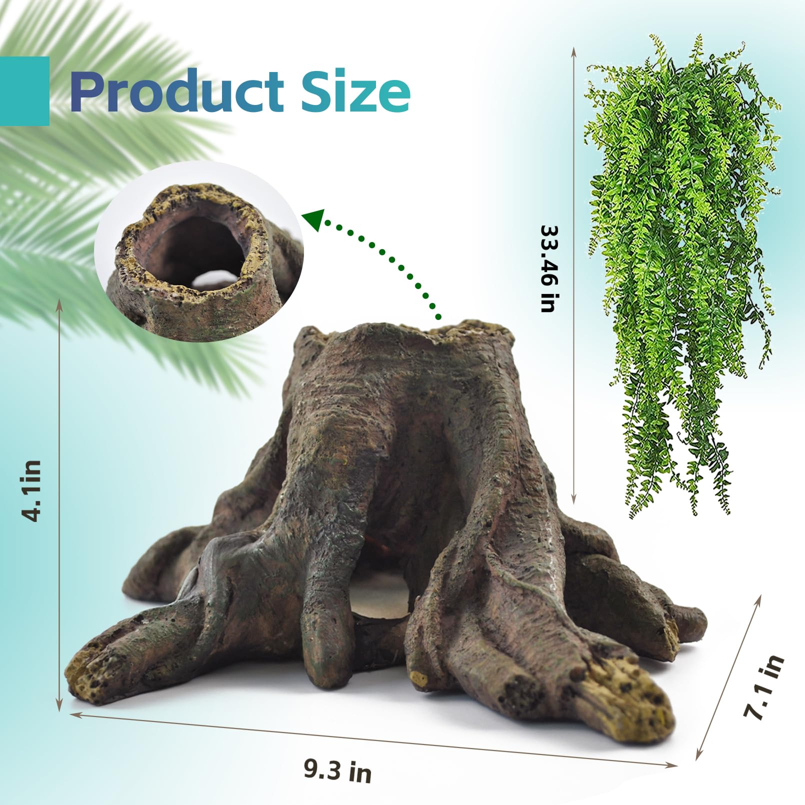 MUYG 5 PCS Tank Accessories for Bearded Dragon Include Resin Hollow Tree Root Reptile Habitat Hideout Decor Hanging Jungle Vines