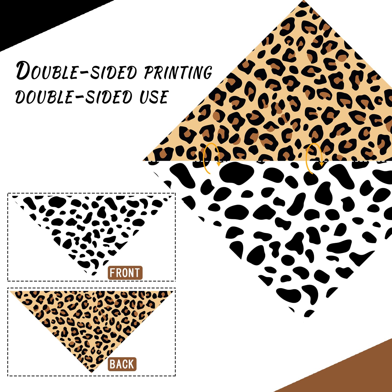 Liboom - Cow Spots And Leopard Prints Dog Bandana Washable Pets Scarf Triangle Adjustable Handkerchief, Double Sided Printing, W