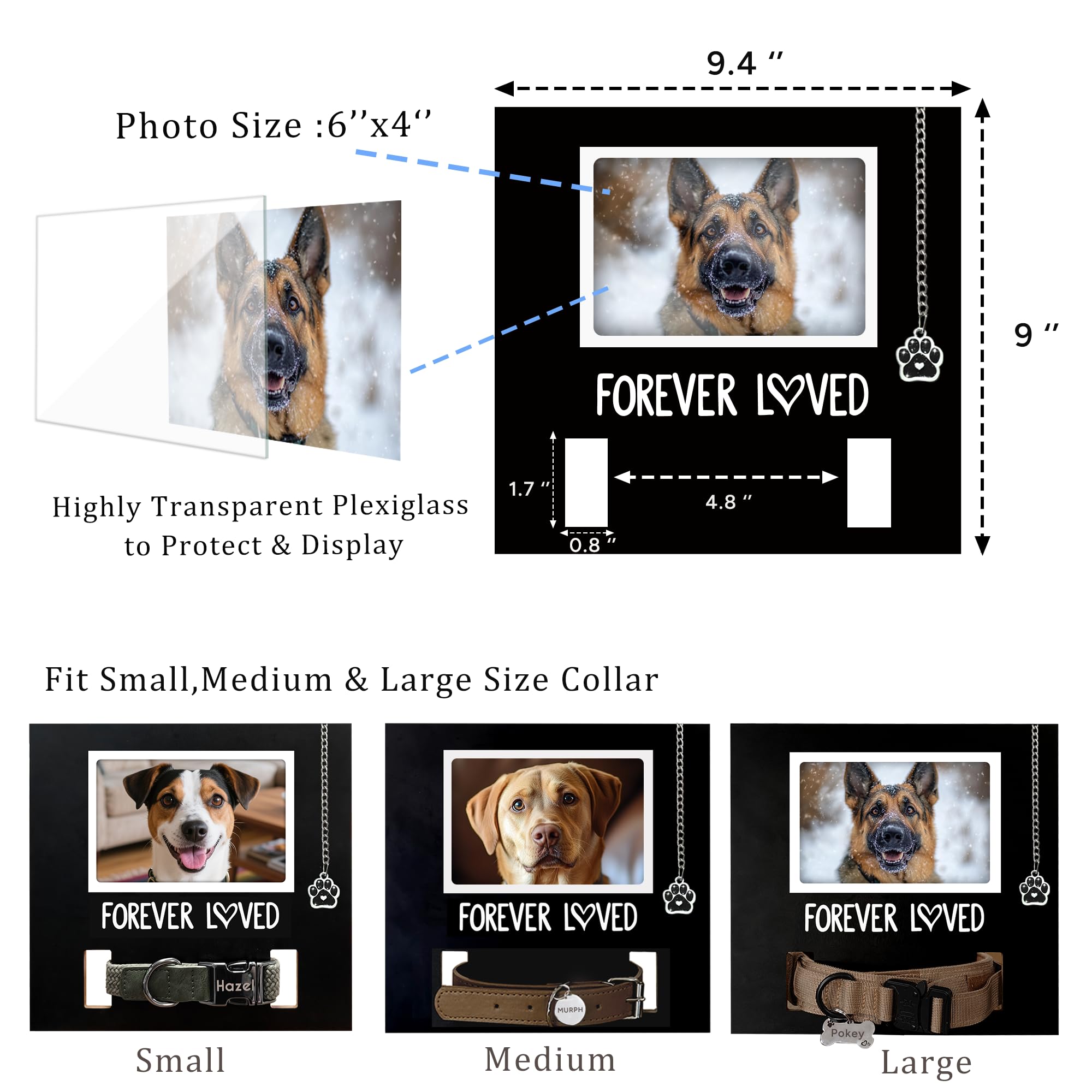 MYPAWLETS Dog Memorial Gifts,Pet Collar Memorial Frame with Pawprint Ornament Charm,Loss of Dogs Sympathy Gift,Remembrance Pictu
