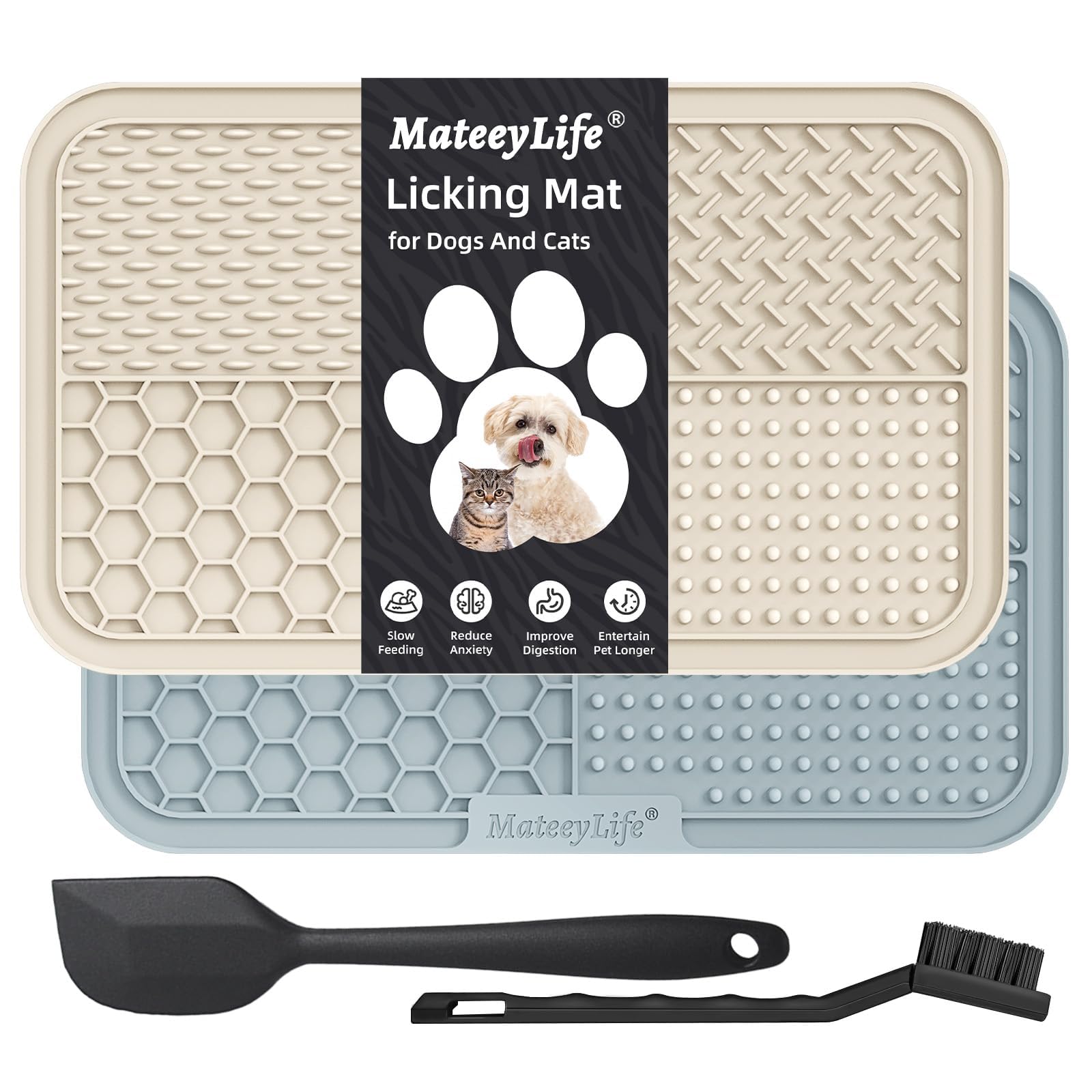 Mateeylife 2Pcs Large Lick Mat For Dogs With Suction Cups, Slow Feeder Dog Bowls, Dog Lick Mat For Anxiety Relief, Dog Toys To K