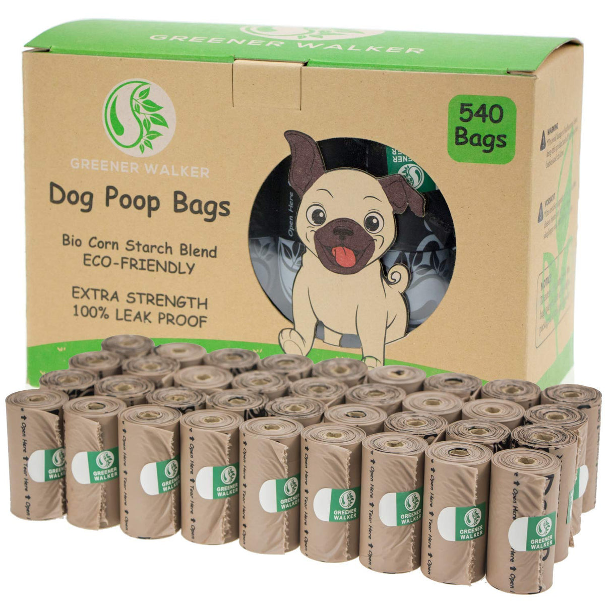 Greener Walker Poop Bags For Dog Waste-540 Bags,Extra Thick Strong 100% Leak Proof Dog Waste Bags (Brown)