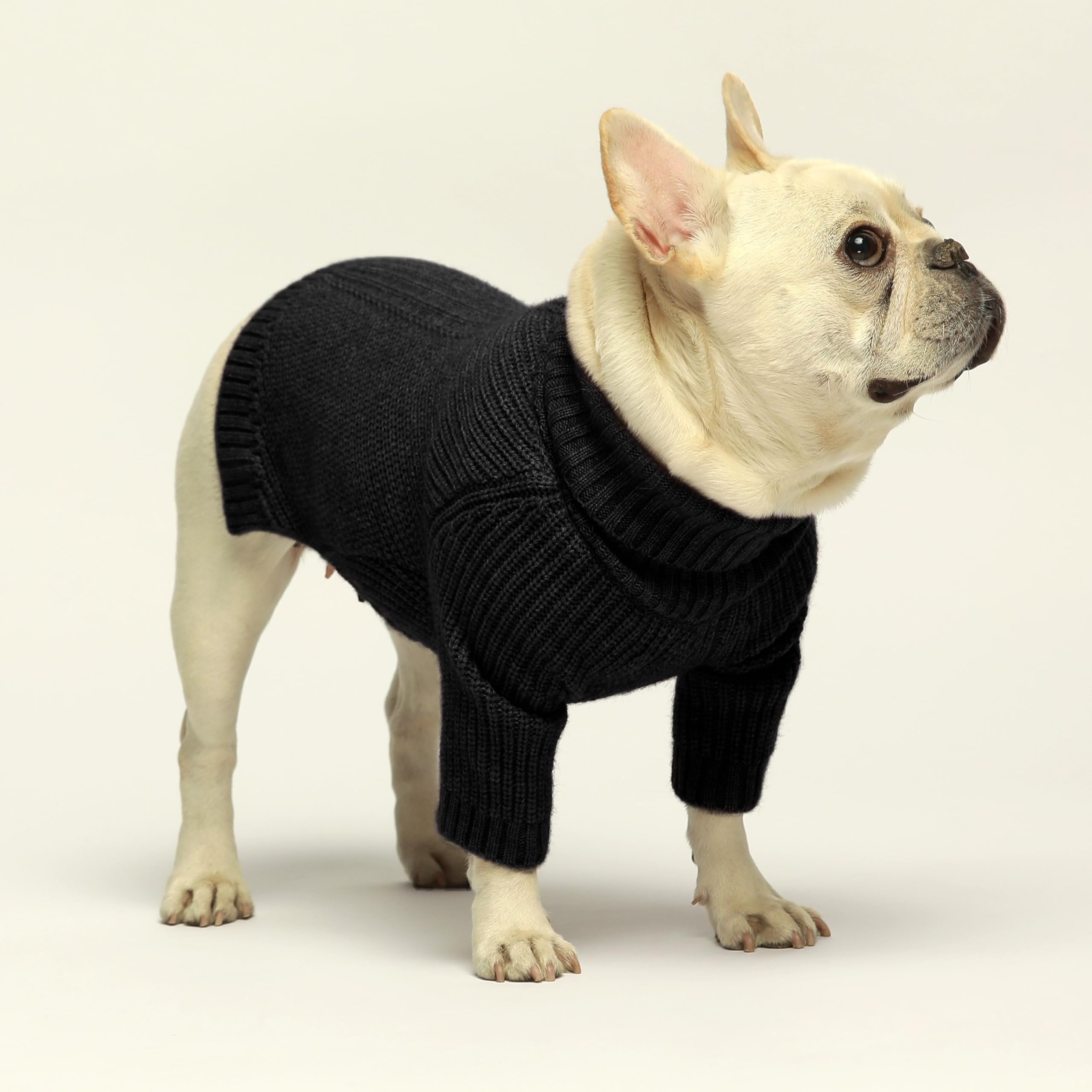 Fitwarm Dog Turtleneck Sweater, Thermal Knitted Pet Coat, Dog Winter Clothes For Small Dogs, Cat Apparel, Black, Small