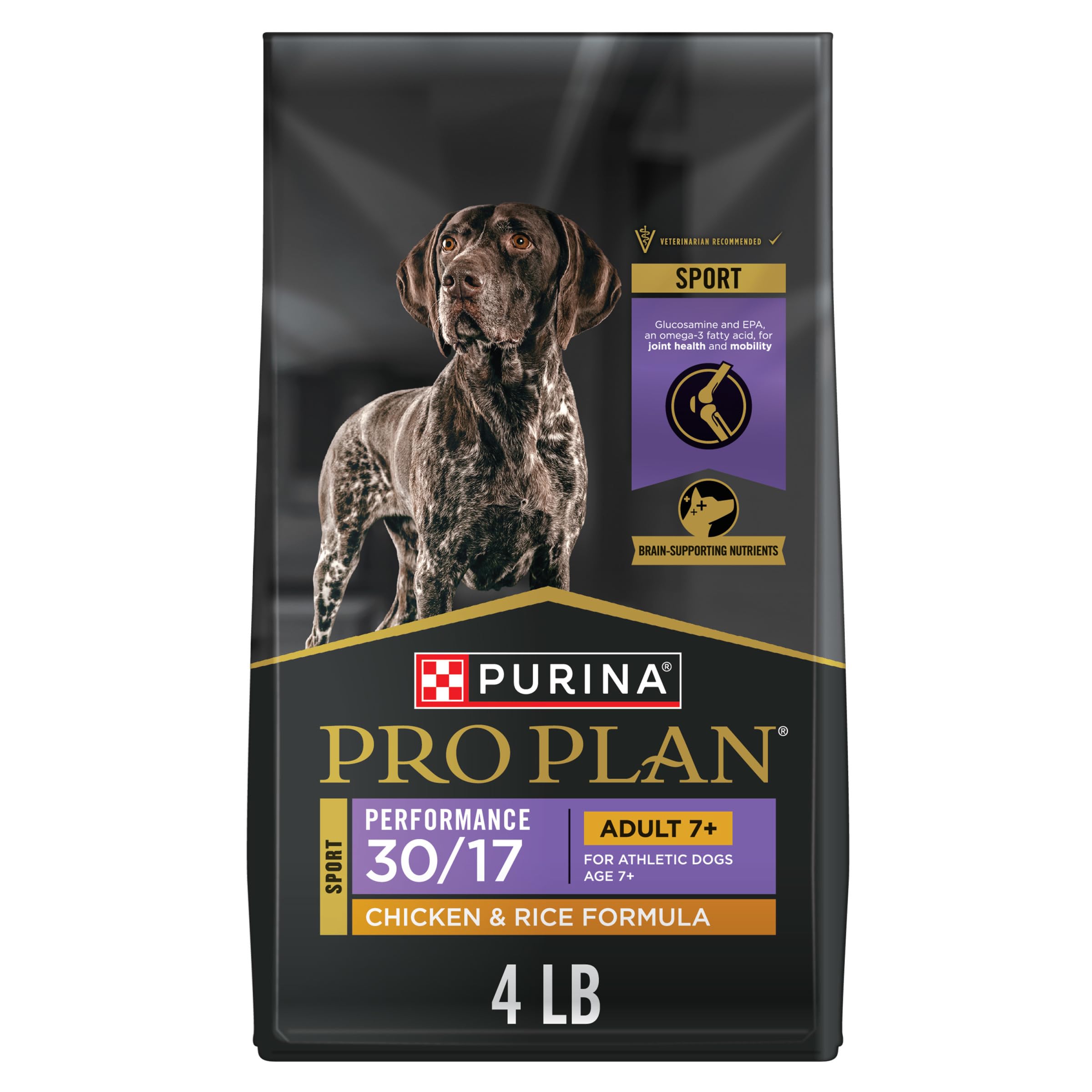 Purina Pro Plan Sport Adult 7 Plus Performance 30/17 Chicken and Rice Formula High Protein Dog Food - 4 lb. Bag