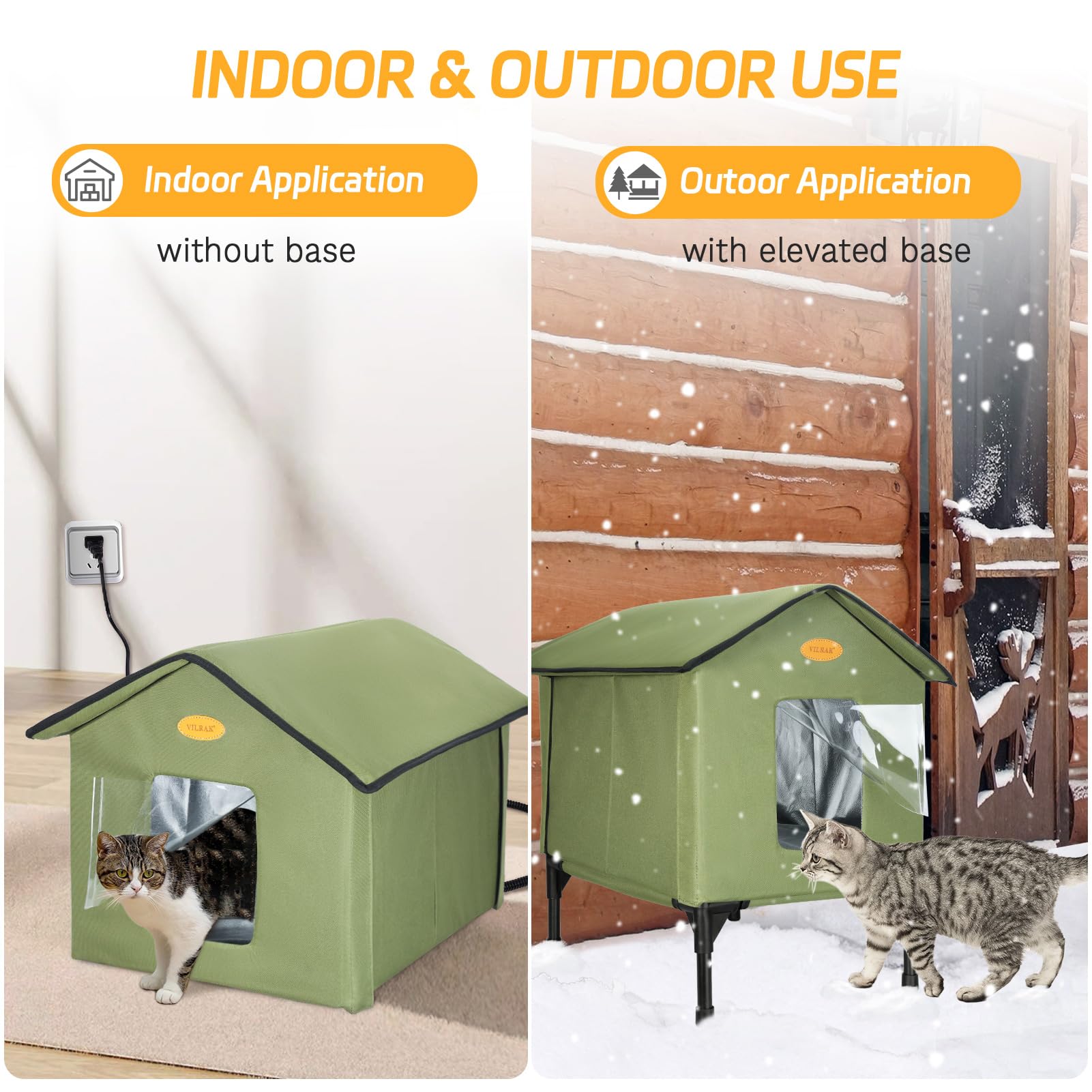 Heated Cat House For Outside In Winter, Elevated Waterproof Insulated Cat Houses For Outdoor Cats, Heated Feral Cat Shelter For