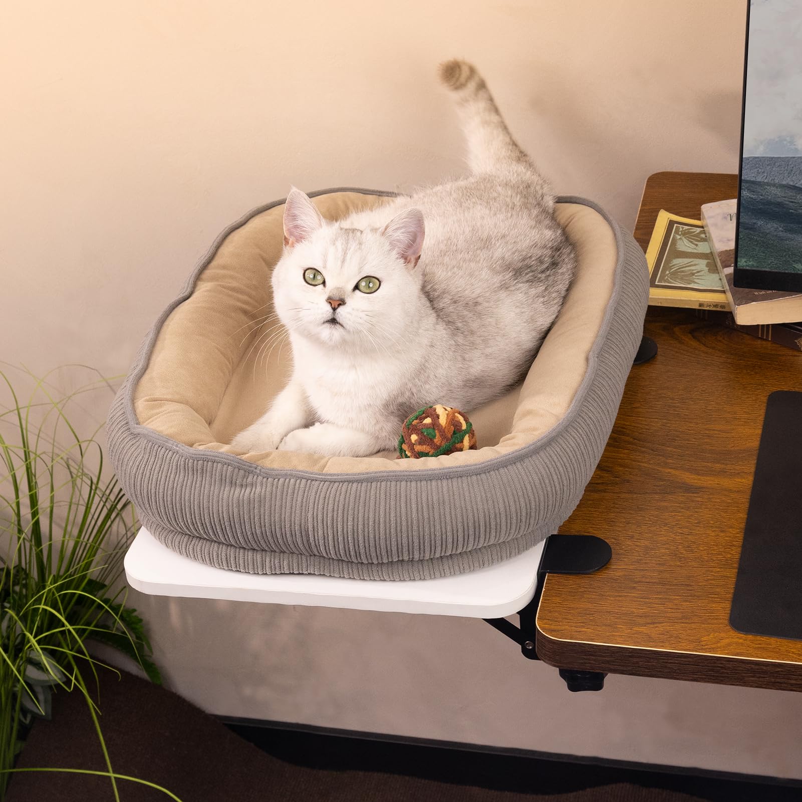 Eavan Cat Bed For Desk - Pre-Assembled Foldable Clamp On Space Saving Perch, Desk Pet Furniture Supports Up To 50Lbs, Big Cat Be