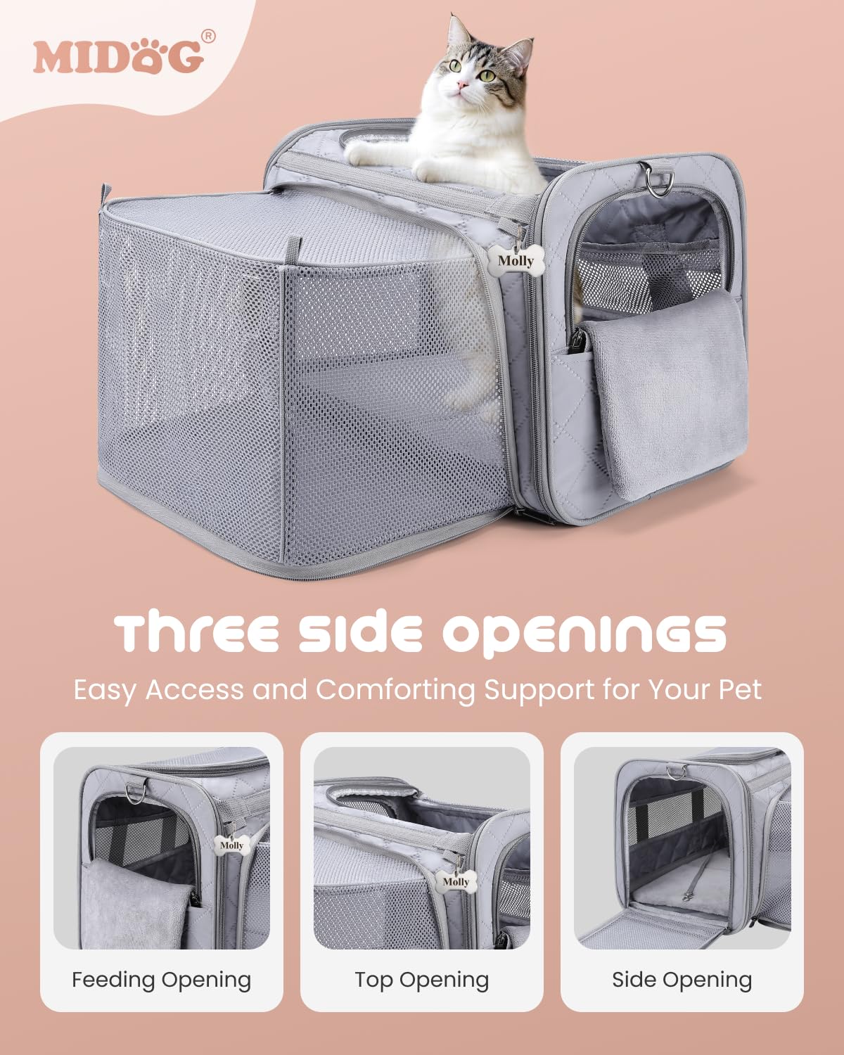 Midog Cat Carrier For Small To Medium-Sized Cats,Up To 15 Lbs, Tsa Airline Approved Soft Sided Pet Carrier,Collapsible Travel Ca
