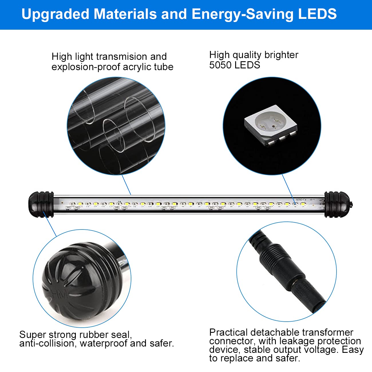 Varmhus Submersible Led Aquarium Light,Fish Tank Light With Timer Auto On/Off Dimming Function,3 Light Modes Dimmable White-Blue,10 Brightness Levels Optional&3 Levels Of Timed Loop Function 7.5''