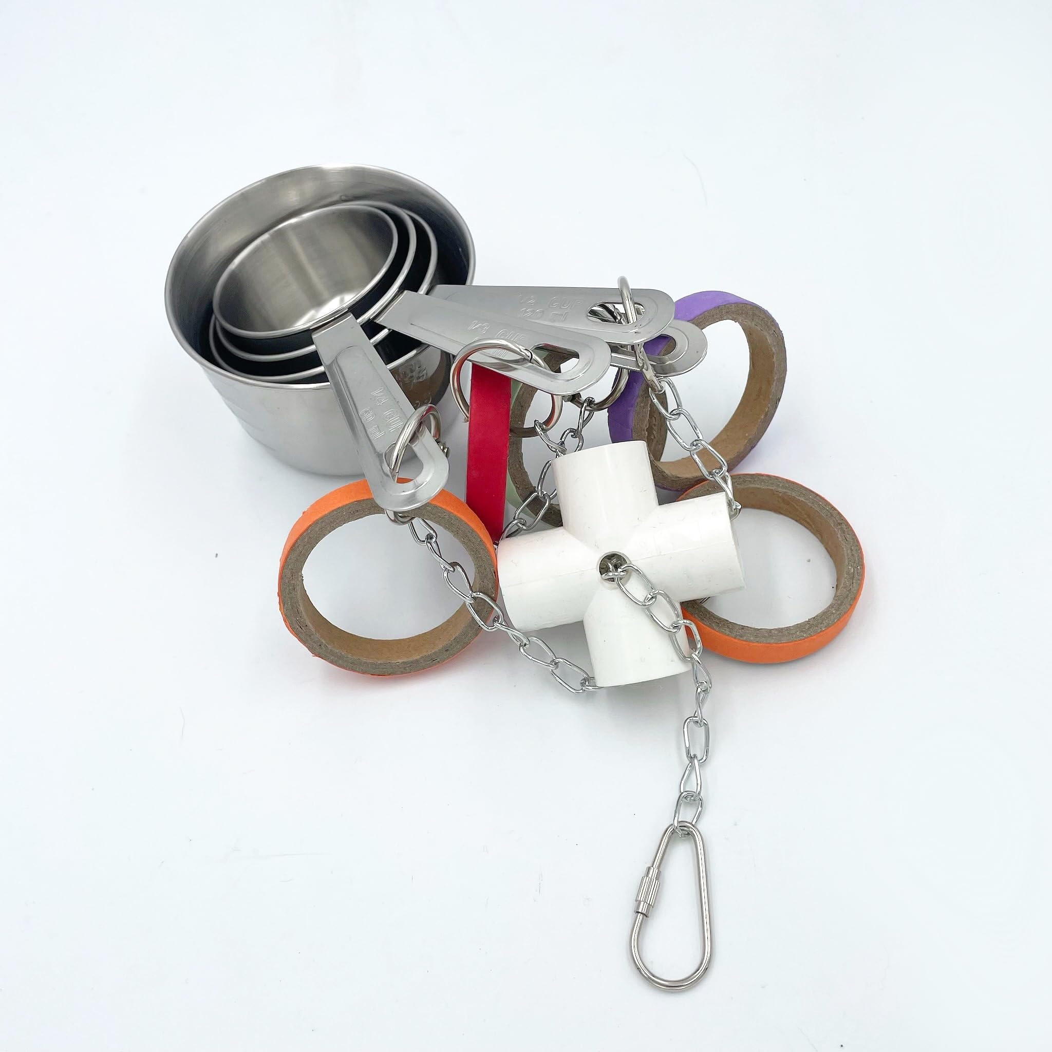 Gilygi Durable Bird Parrots Pots And Bagel Toys, Pullable Stainless Steel Cup And Cardboard Ring Toys For Amazons Mini Macaws Af