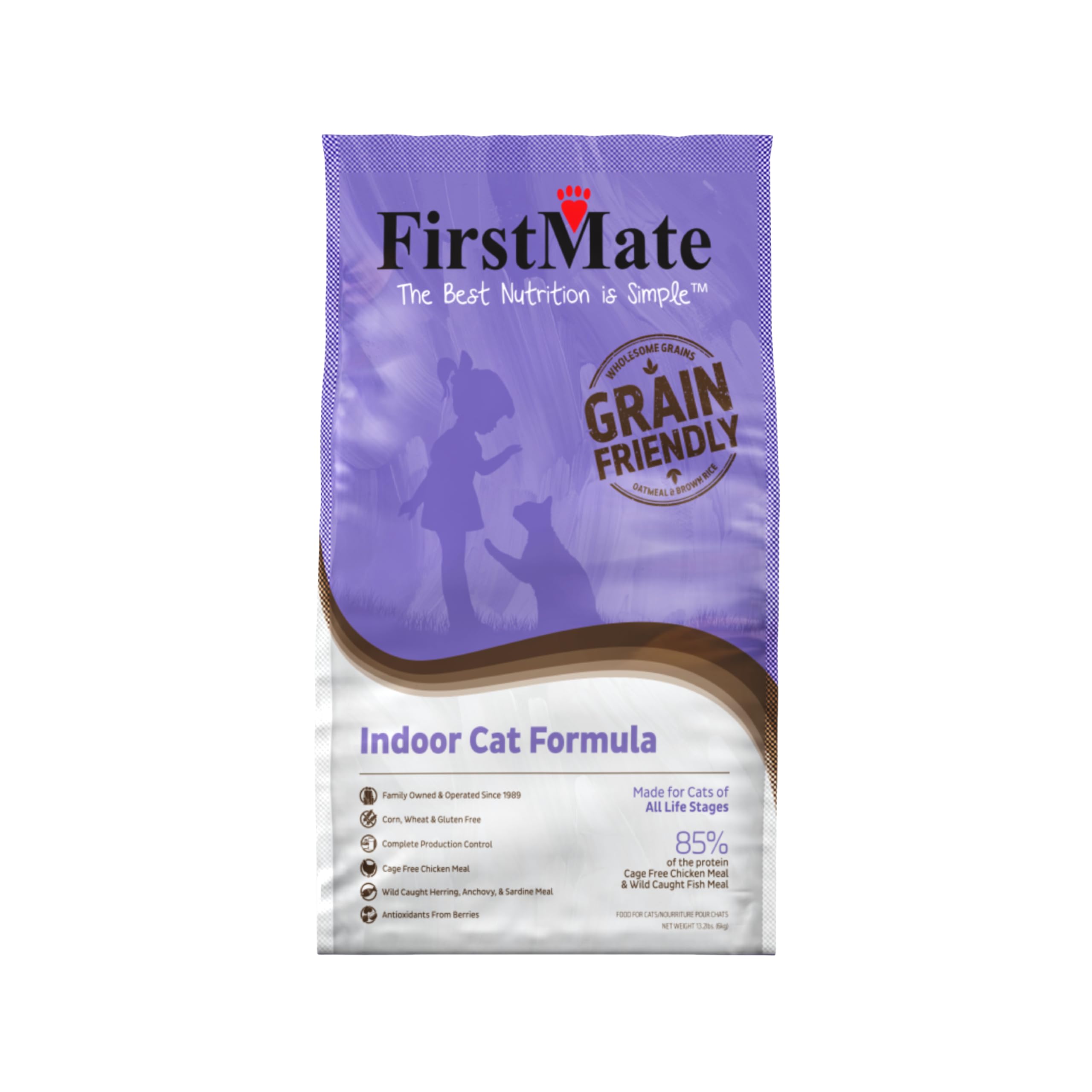 FirstMate Grain Friendly Cat Food Indoor Cat Formula - High Protein Dry Cat Food with Chicken & Wild Caught Fish, Pea Free, Low 