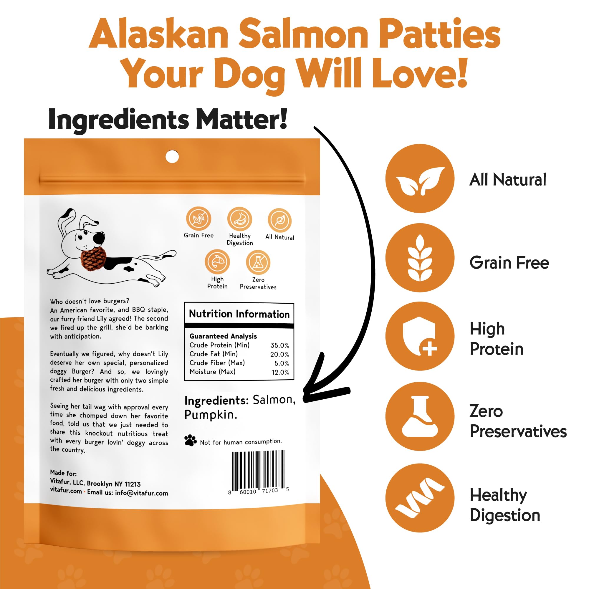 Vitafur Barkin Burger Dog Treats Variety Pack - Beef & Pumpkin + Salmon & Pumpkin, 2-Pack, Made in USA, Grain Free, Human-Grade,