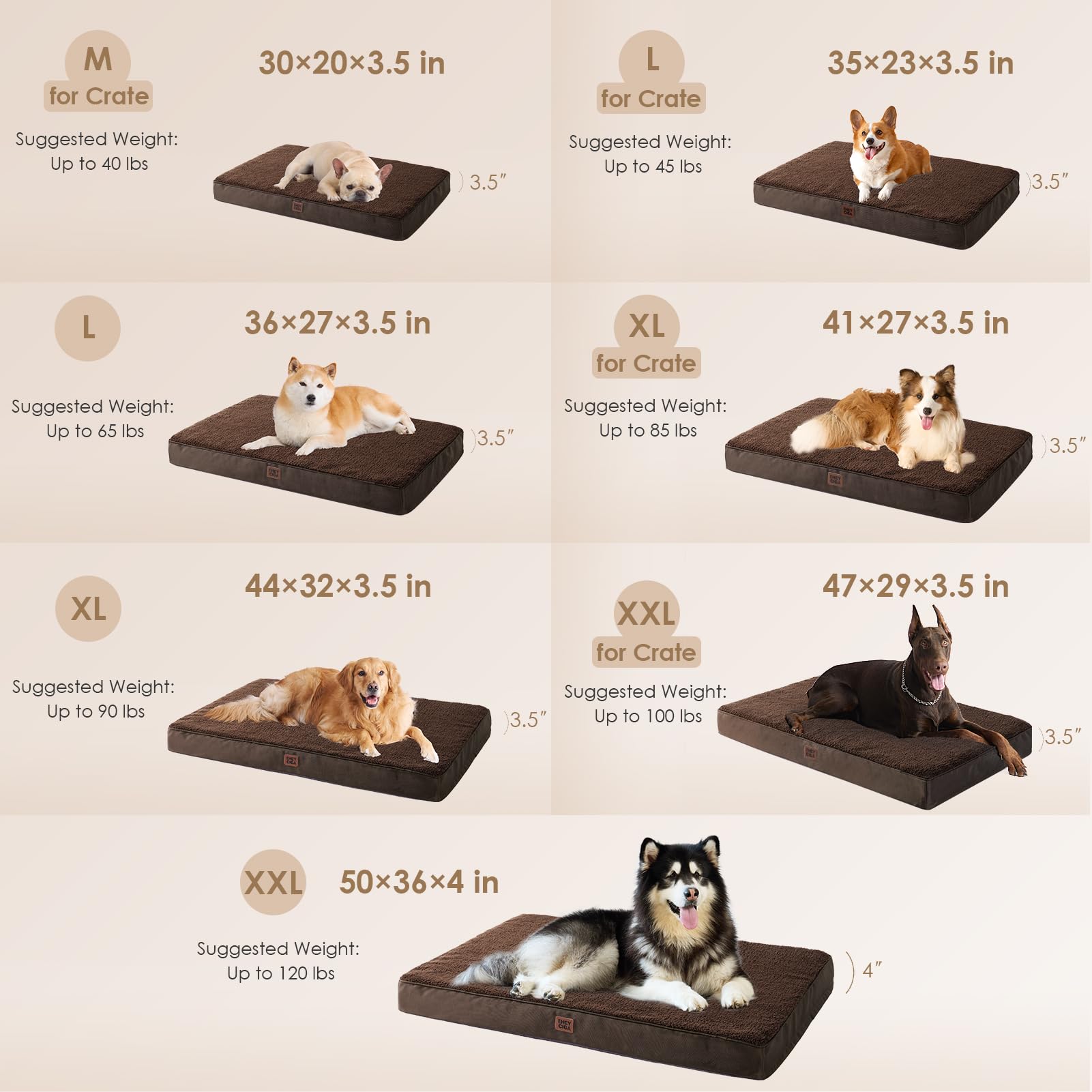 Eheyciga Orthopedic Dog Beds For Large Dogs With Removable Washable Cover, Brown, 36X27