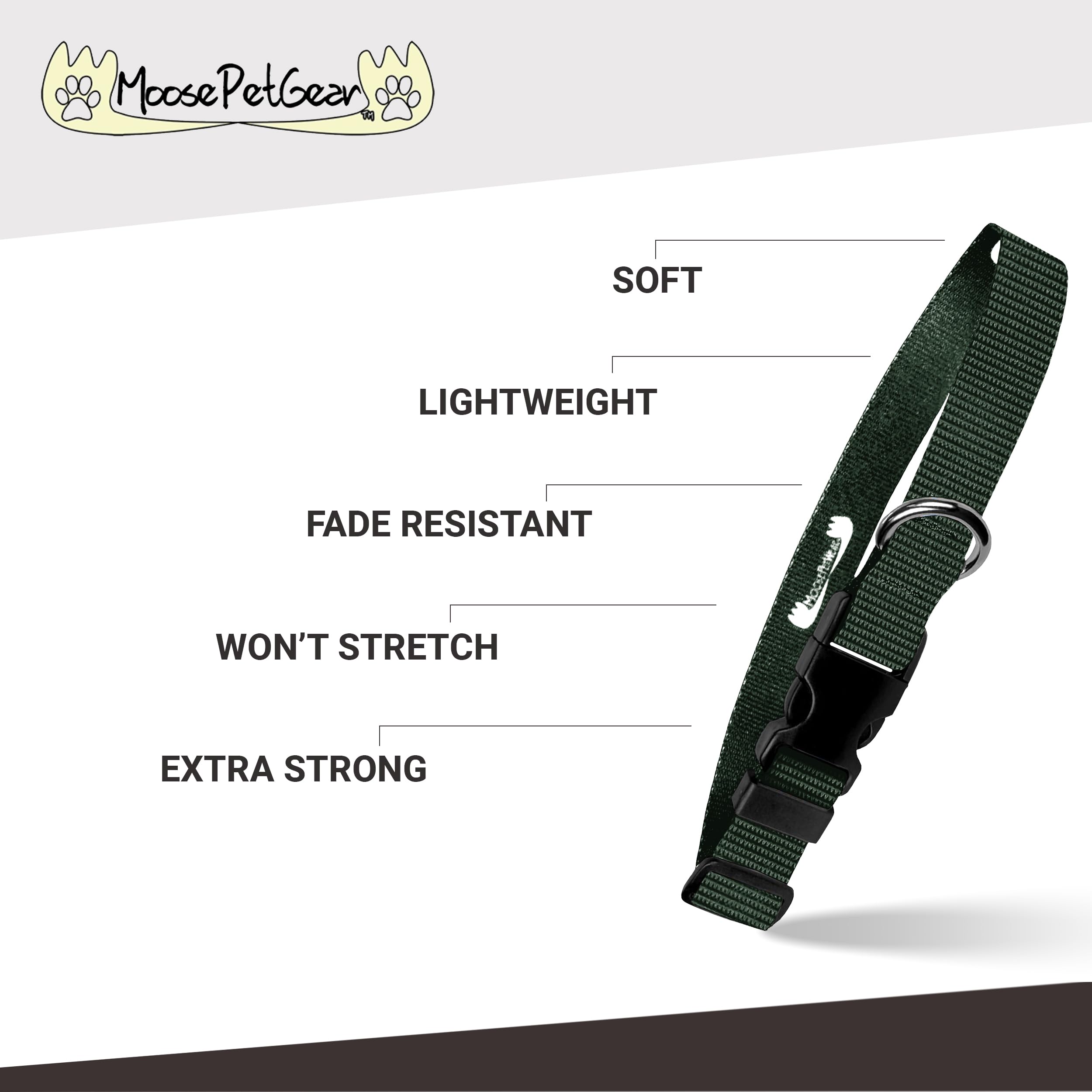 Moose Pet Wear Dog Collar - Colored Adjustable Pet Collars - 3/4 Inch Wide, Small, Forest Green