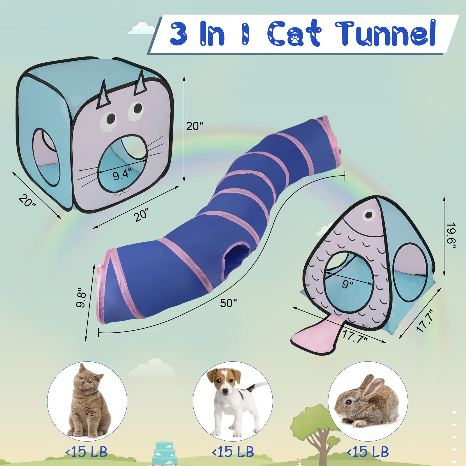 Rypet Cat Toy Tunnel And Cubes Bundle - Interactive Crinkle Collapsible Cat Tube And Foldable Cubes Playground For Kitty, Rabbit