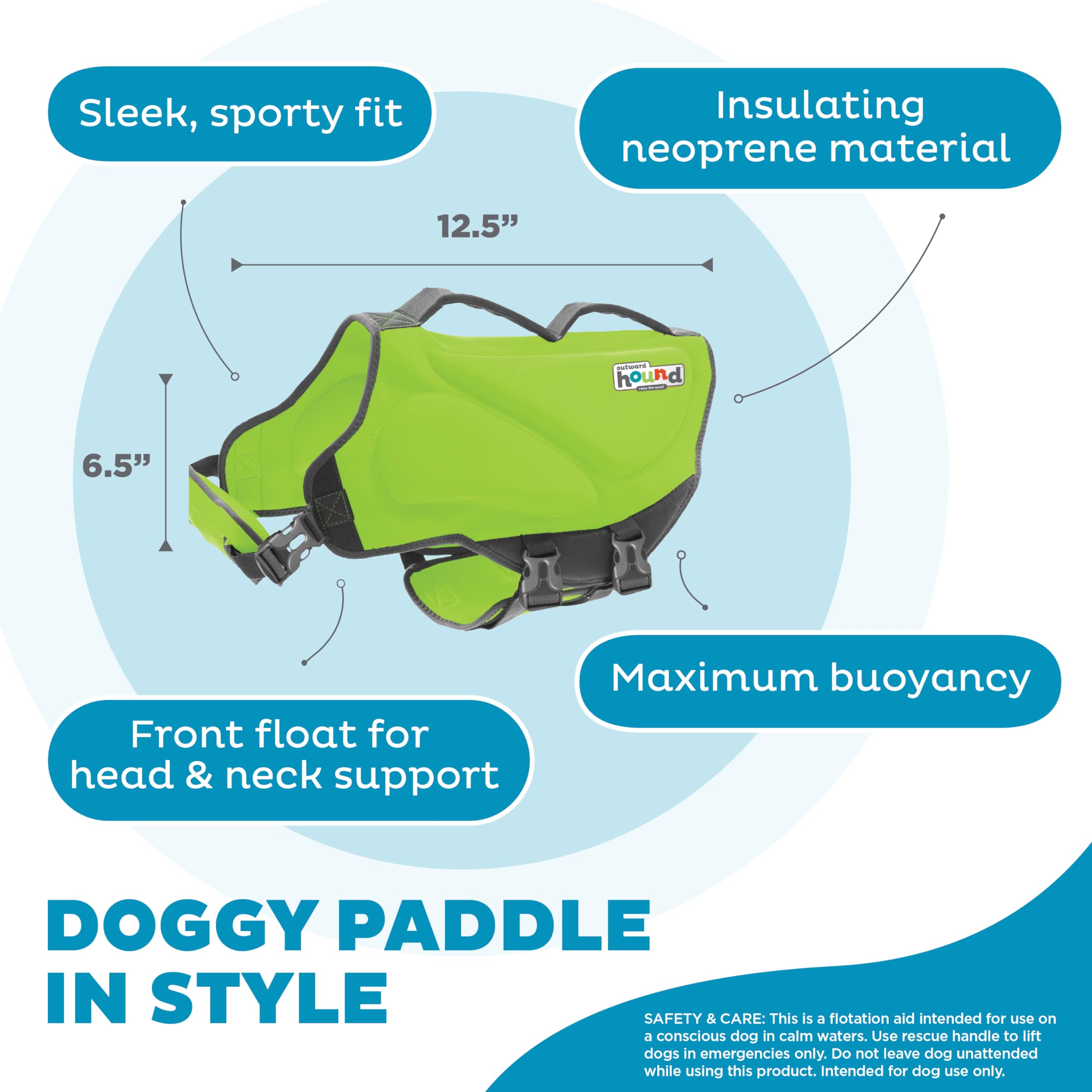Outward Hound Dawson Swim Green Dog Life Jacket, Medium