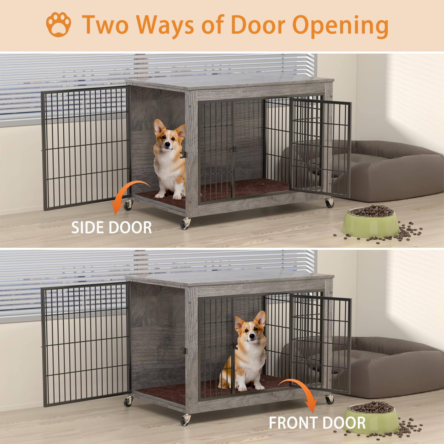 PRETZI 32 Dog Crate Furniture with Cushion,Dog Kennel Indoor for Small/Medium Dog,Wooden Pet House End Table with Durable Mesh,D