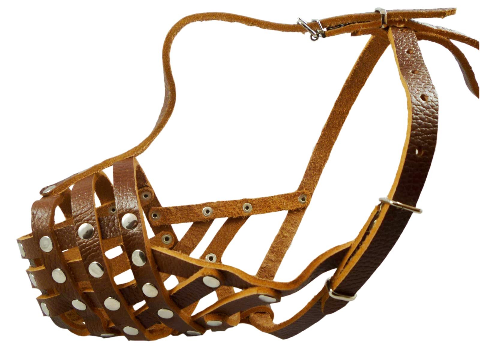 Secure Leather Mesh Dog Basket Dog Muzzle #11 Brown - Pit Bull, Amstaff (Circumference 12'', Snout Length 3.5'')