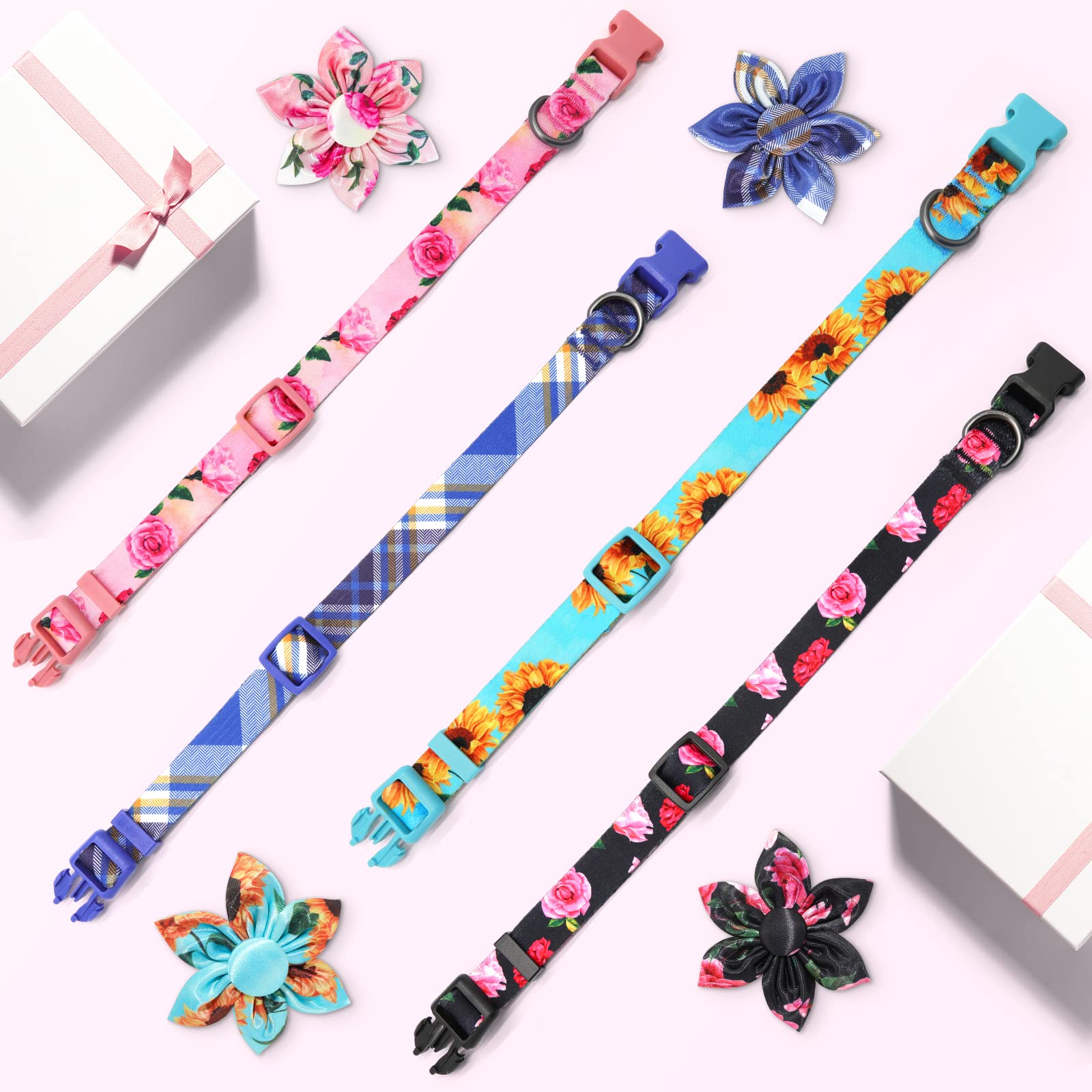 Dqghqme Dog Collar Floral Girl Pink Dog Collar With Rose Flower Bow Tie Dog Collar For Cute Female Cats Dogs Spring Summer Season Dog Collar For Small Medium Large Dogs For Your Furbaby