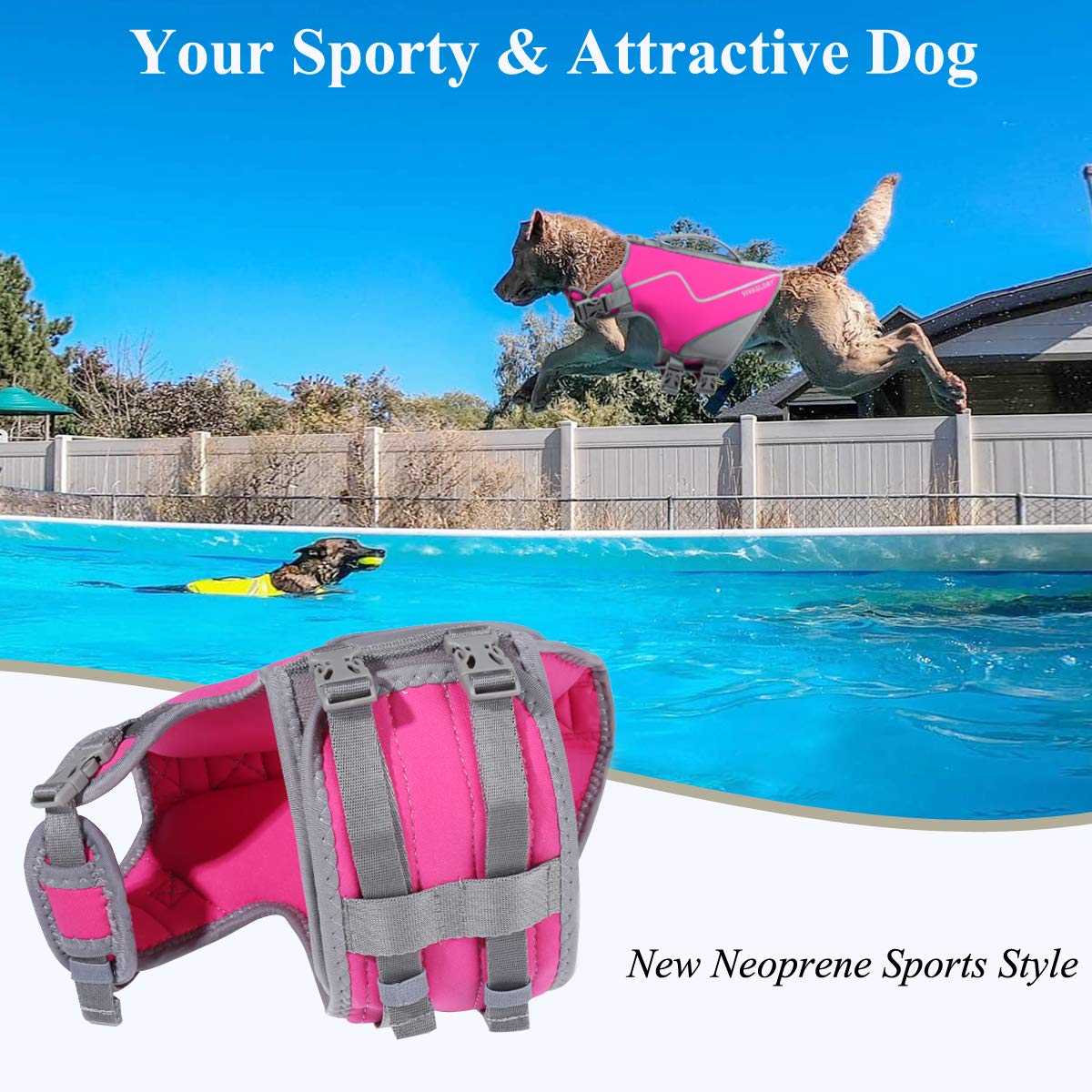 Vivaglory Neoprene Dog Life Jacket Dog Lifejacket For Boating Hunting & Swimming, Lightweight With Leash Ring, S, Pink