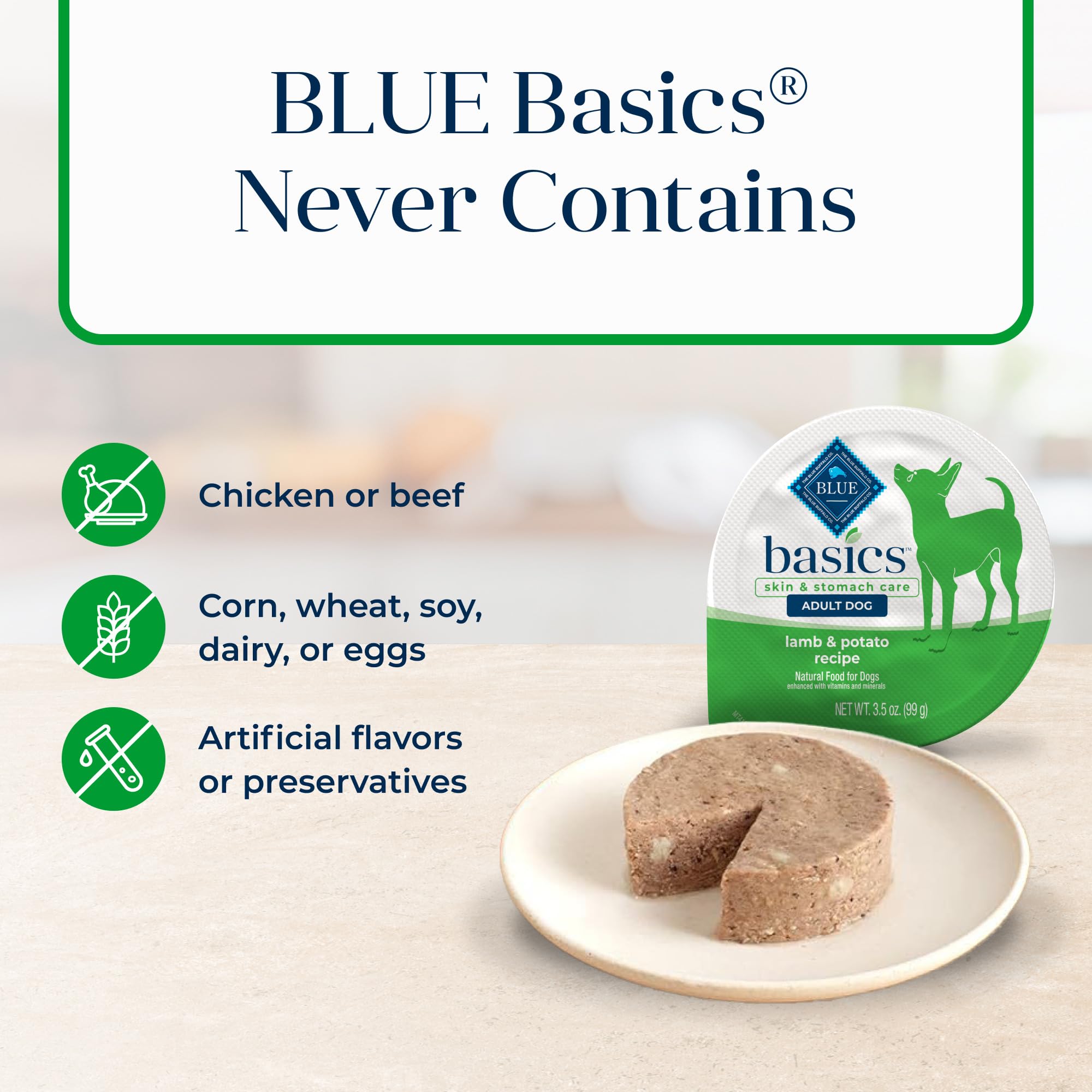 Blue Buffalo Basics Adult Small Breed Grain-Free Wet Dog Food for Skin & Stomach Care, Limited Ingredient Diet, Lamb Recipe, 3.5