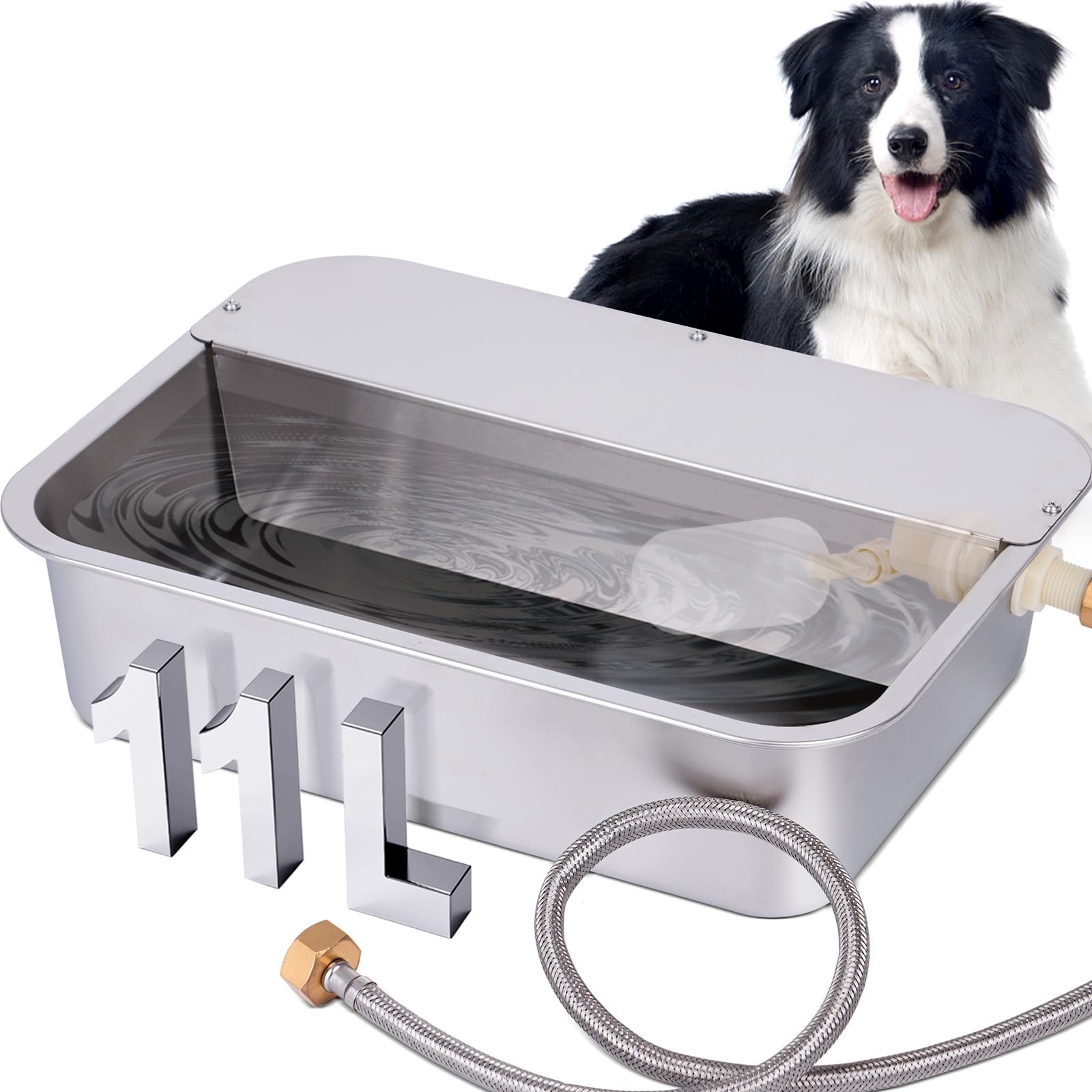 3Gal Automatic Outdoor Dog Water Dispenser for Large Breed Dogs Auto Self Filling Water Bowl Stainless Steel Dog Pet Waterer for