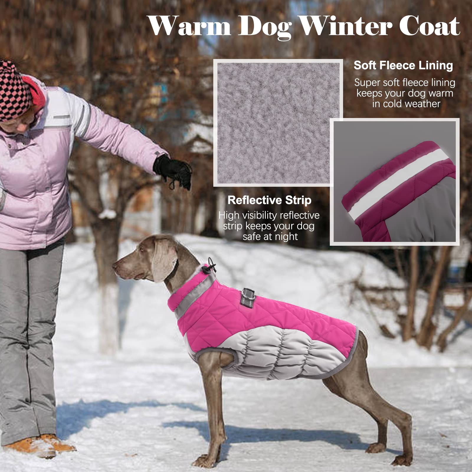 Lelepet Warm Dog Winter Coat Dog Coat Fleece Dog Jacket With Harness Windproof Dog Cold Weather Coats Reflective Turtleneck Large Dog Coat With Zipper Waterproof Dog Coat For Small Medium Large Dogs