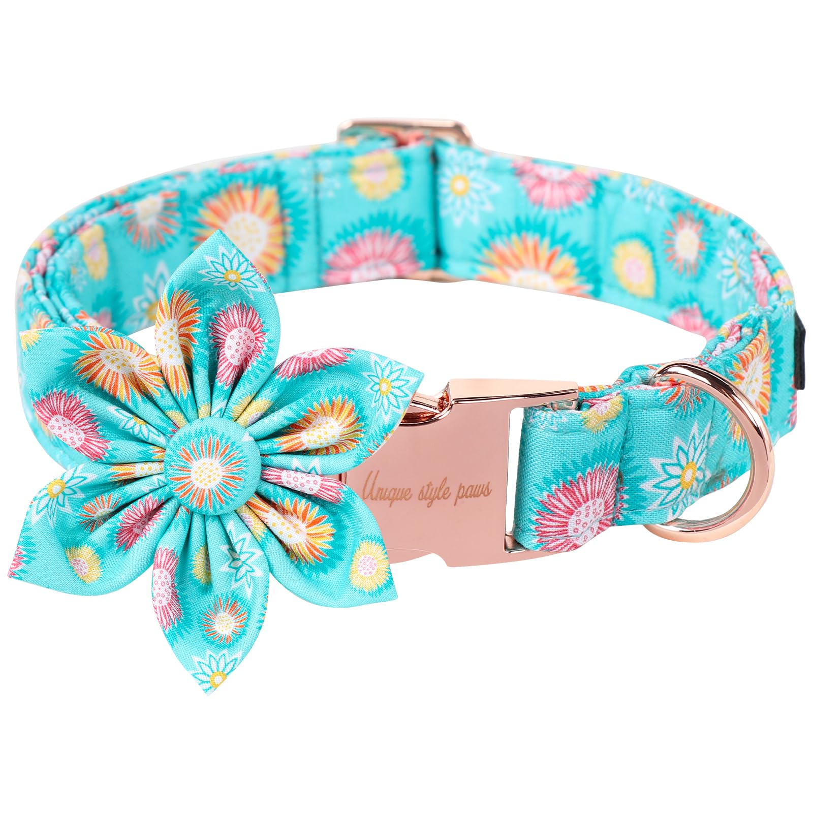 Unique Style Paws Summer Dog Collar With Floral Bow,Sunflower Bow Tie Puppy Collars, Cute Blue Dog Bows Collar For Small,Medium,