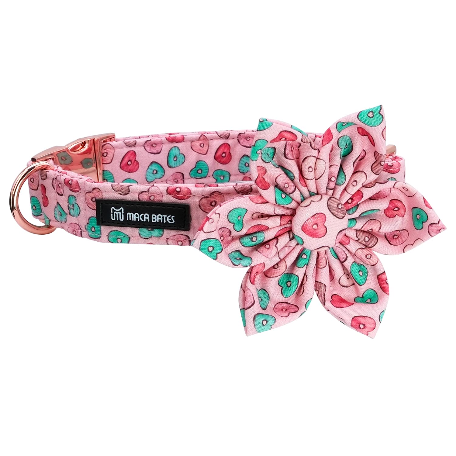 Maca Bates Flower Valentines Sweet Heart Dog Collar with Flowers for Dogs Adjustable Breakaway Red Collars Accessories for Small