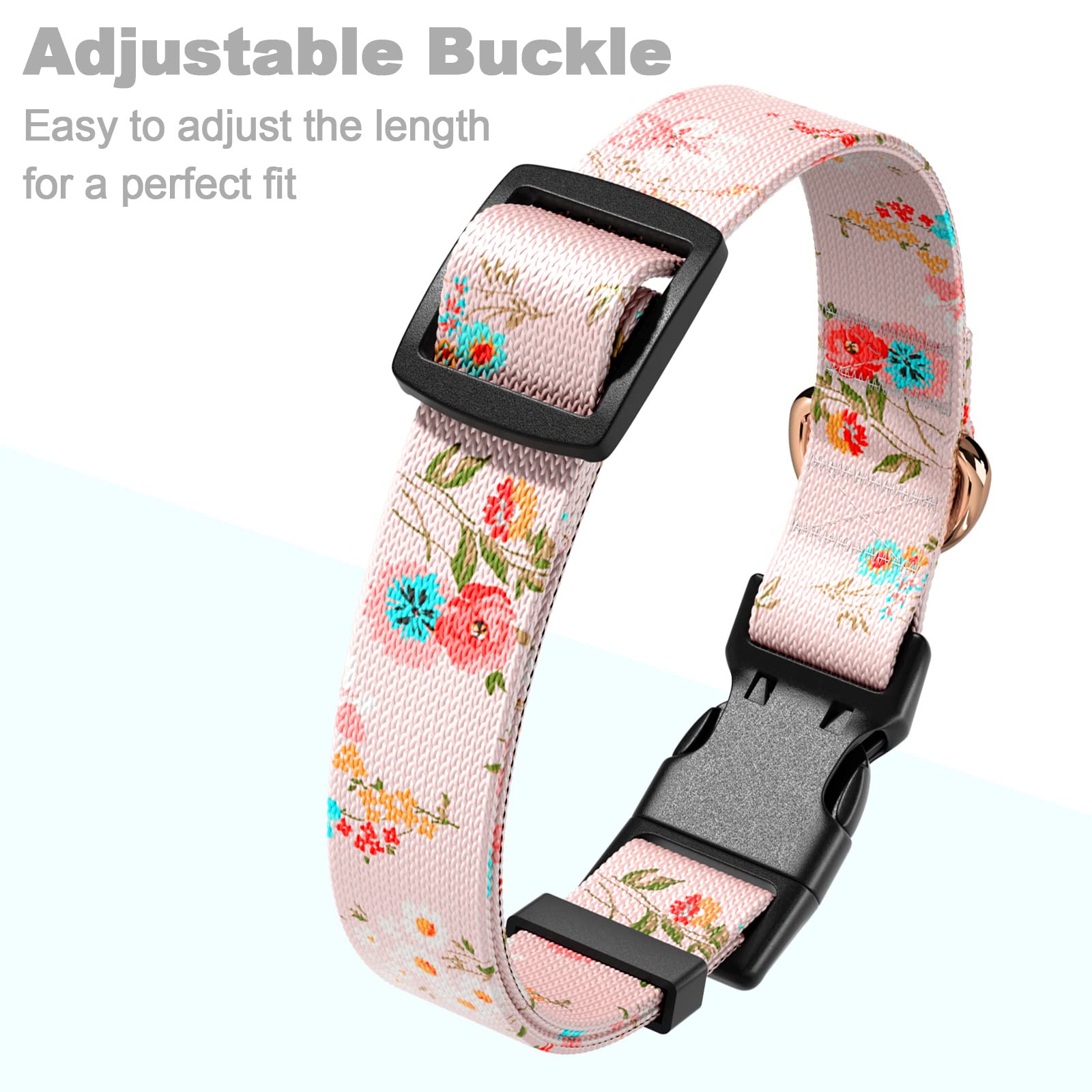 Rnivvi Dog Collar For Large Dogs, Cute Floral Heavy Duty Adjustable Puppy Collar With Quick Release Buckle For Boy Girl & Female