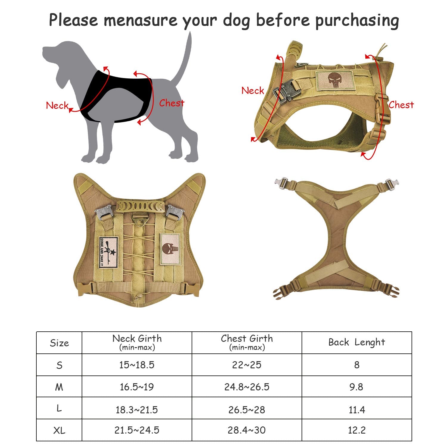 Tactical Service Dog Vest Harness K9 Military Molle Dog Vest for Outdoor Training Hunting Waterproof Pet Dog Harness with Rubber