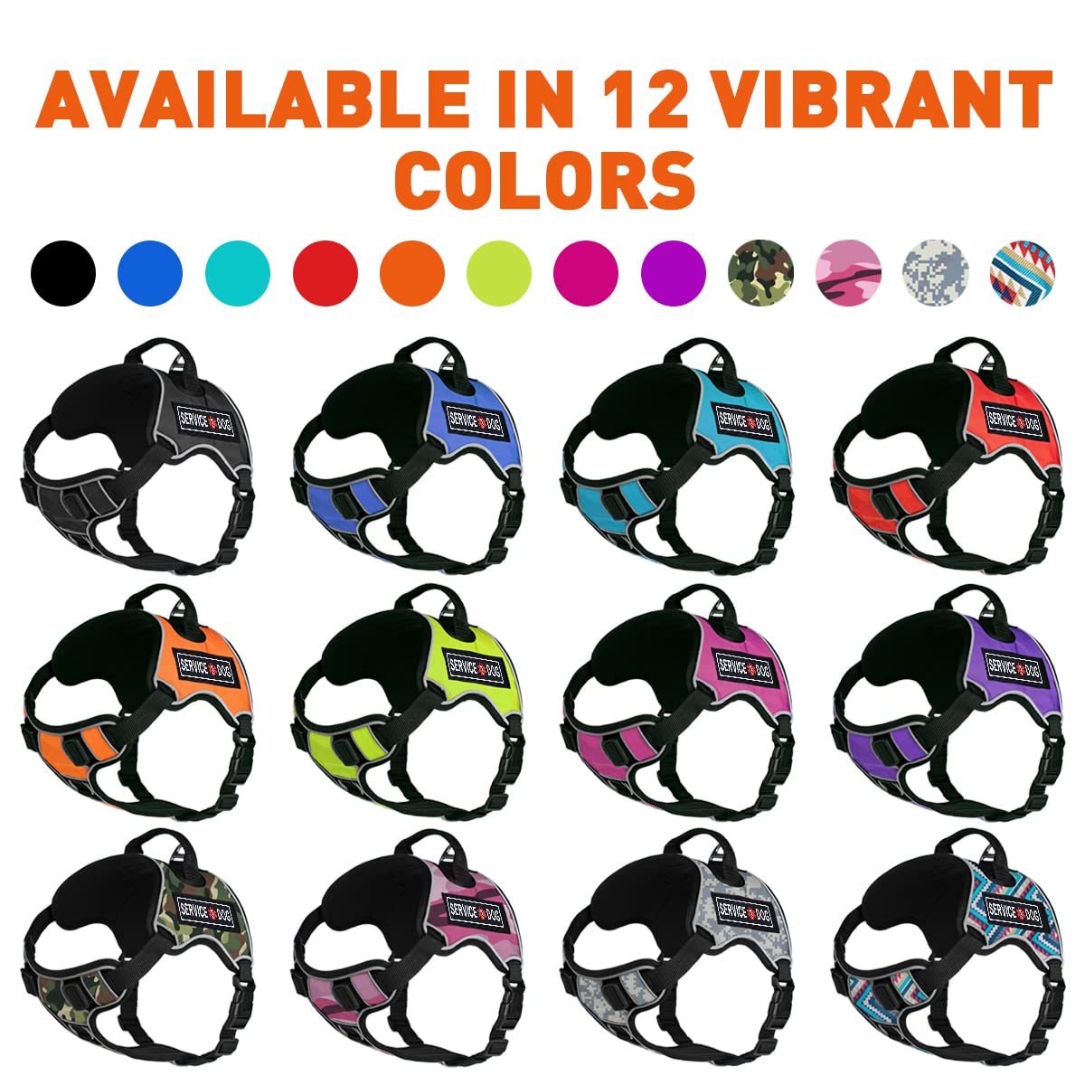 Dogline Quest No-Pull Dog Harness with 3D Rubber Service Dog Removable Patches Reflective Soft Comfortable Dog Vest with Quick R