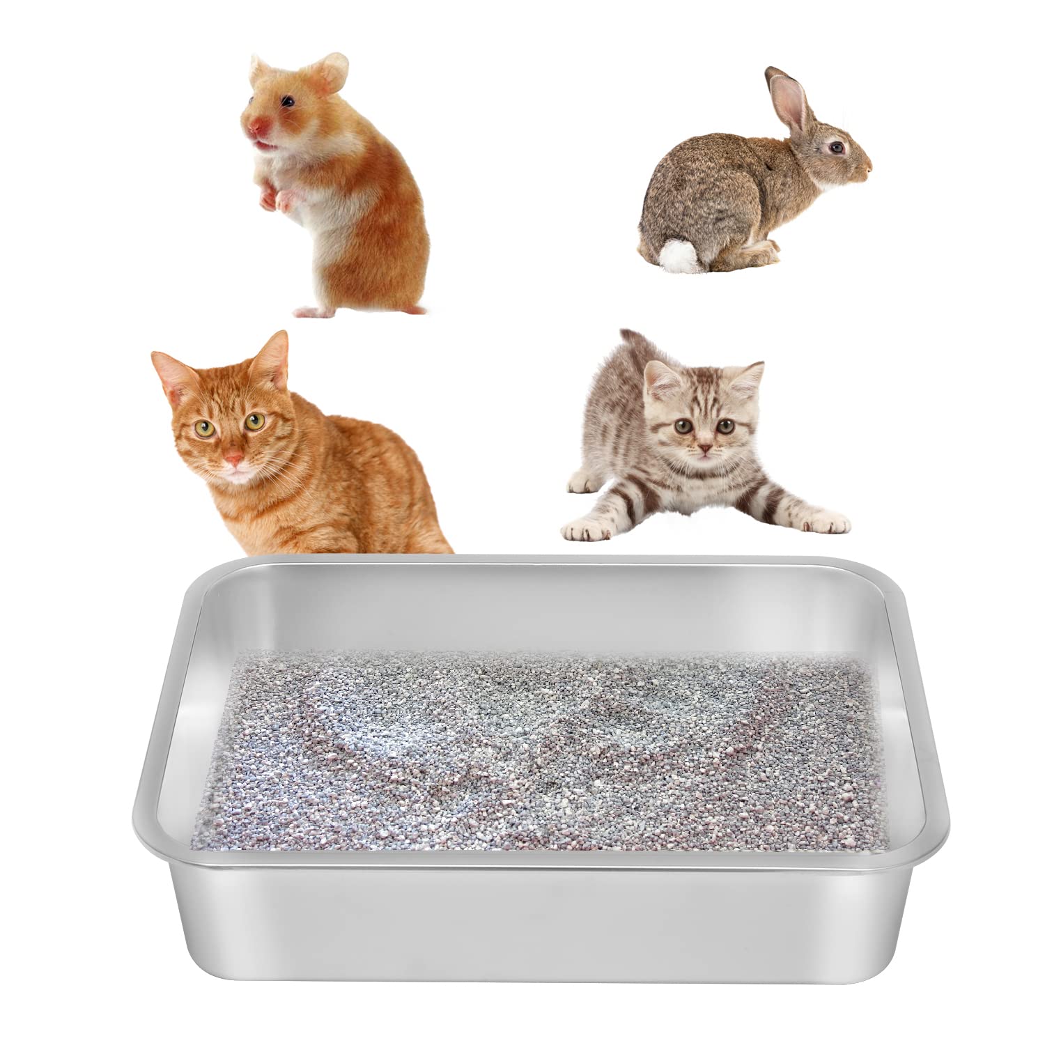 Kichwit Stainless Steel Cat Litter Box, Kitten Litter Tray, Metal Cat Litter Pan, Non Stick Smooth Surface, Easy To Clean (17.5' L X 13.5' W X 4' H)