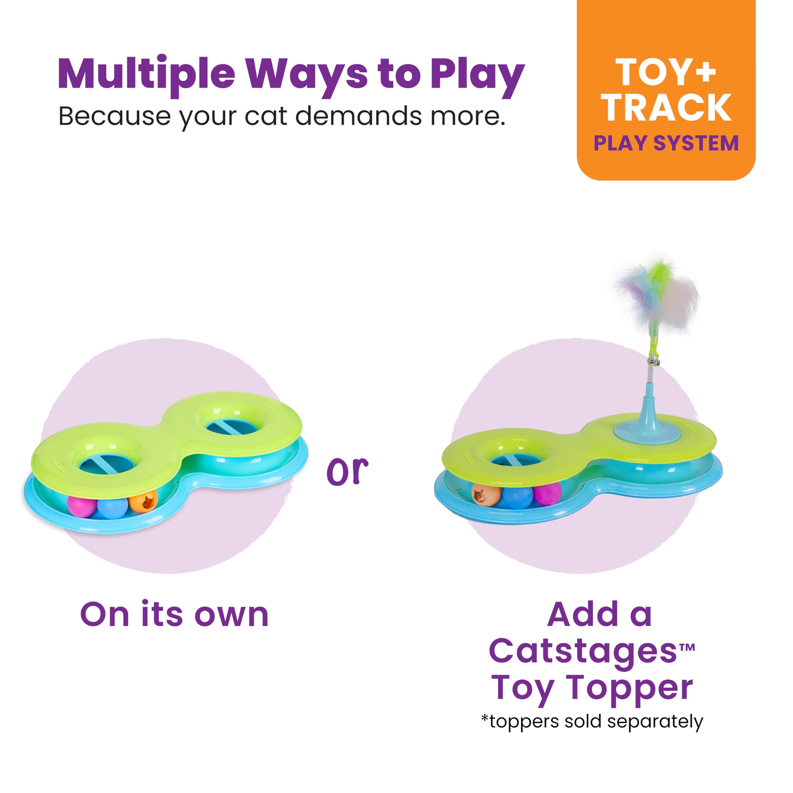 Catstages Infinity Ball Track For Cats With Two Balls, Including One Light-Up-Ball, Figure-8 Shaped Track Compatible Topper Toys