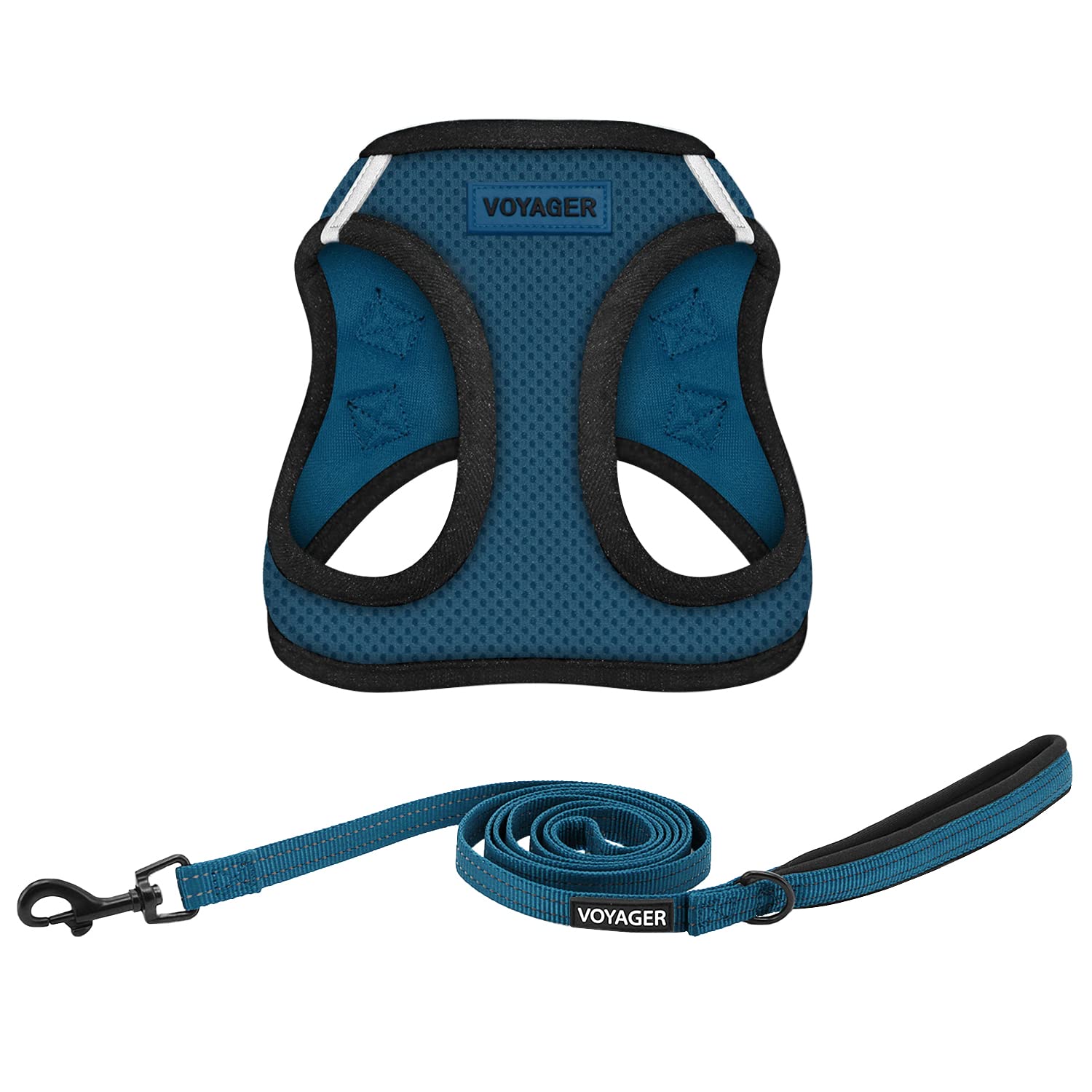Voyager Step-In Air All Weather Mesh Harness And Reflective Dog 5 Ft Leash Combo With Neoprene Handle, For Small, Medium And Large Breed Puppies By Best Pet Supplies - Blue, Large