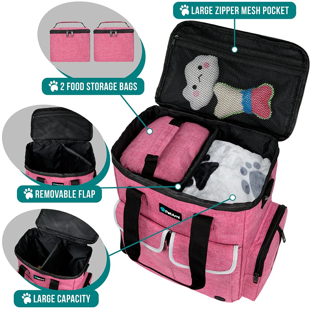 PetAmi Dog Travel Bag Pet Supplies Accessories Organizer for Traveling, Camping, Weekend; Cat Pet Travel Bag Kit Includes 2 Food