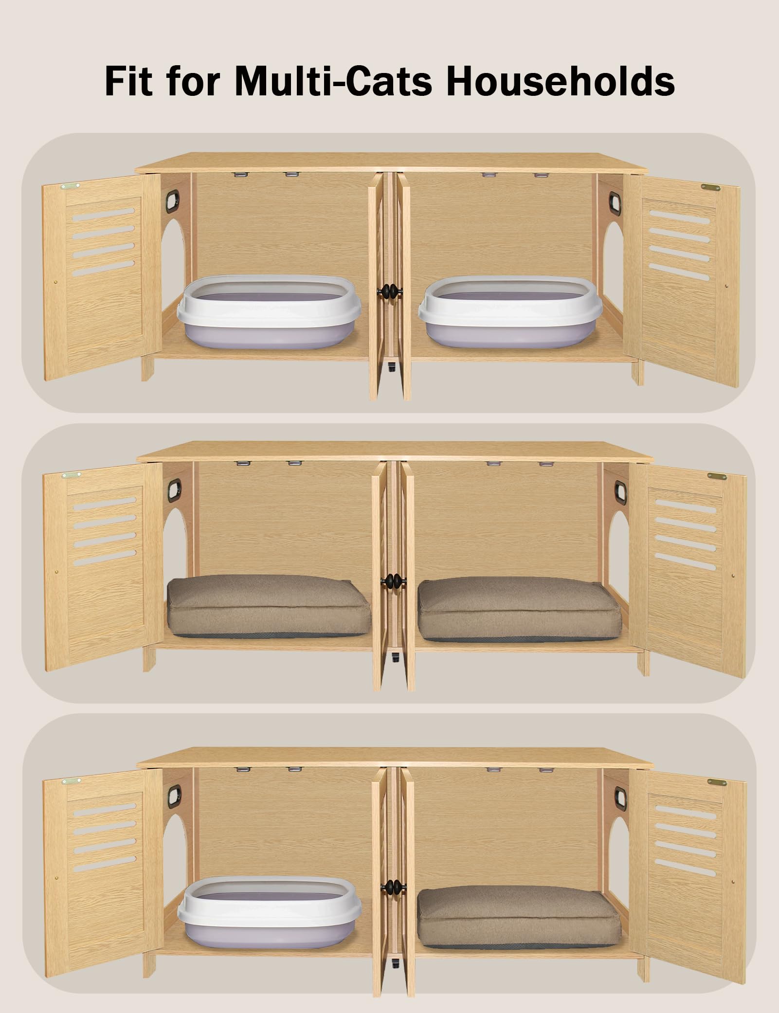 Dinzi Lvj Litter Box Enclosure For 2 Cats, Hidden Litter Box Furniture With Double Rooms, Dual Pet House With Good Ventilation,