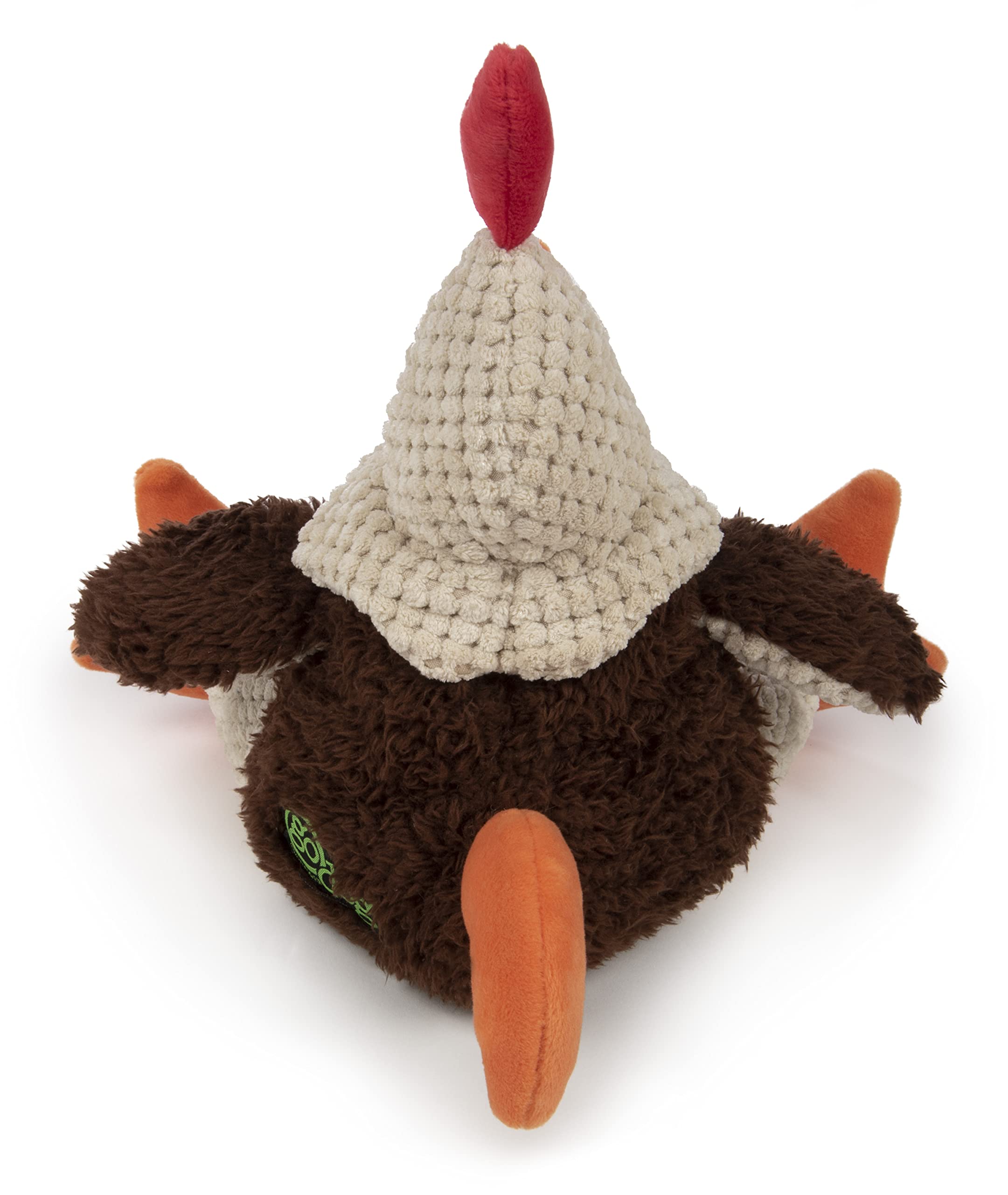 Godog Checkers Fat Rooster Squeaky Plush Dog Toy, Chew Guard Technology - Brown, Large