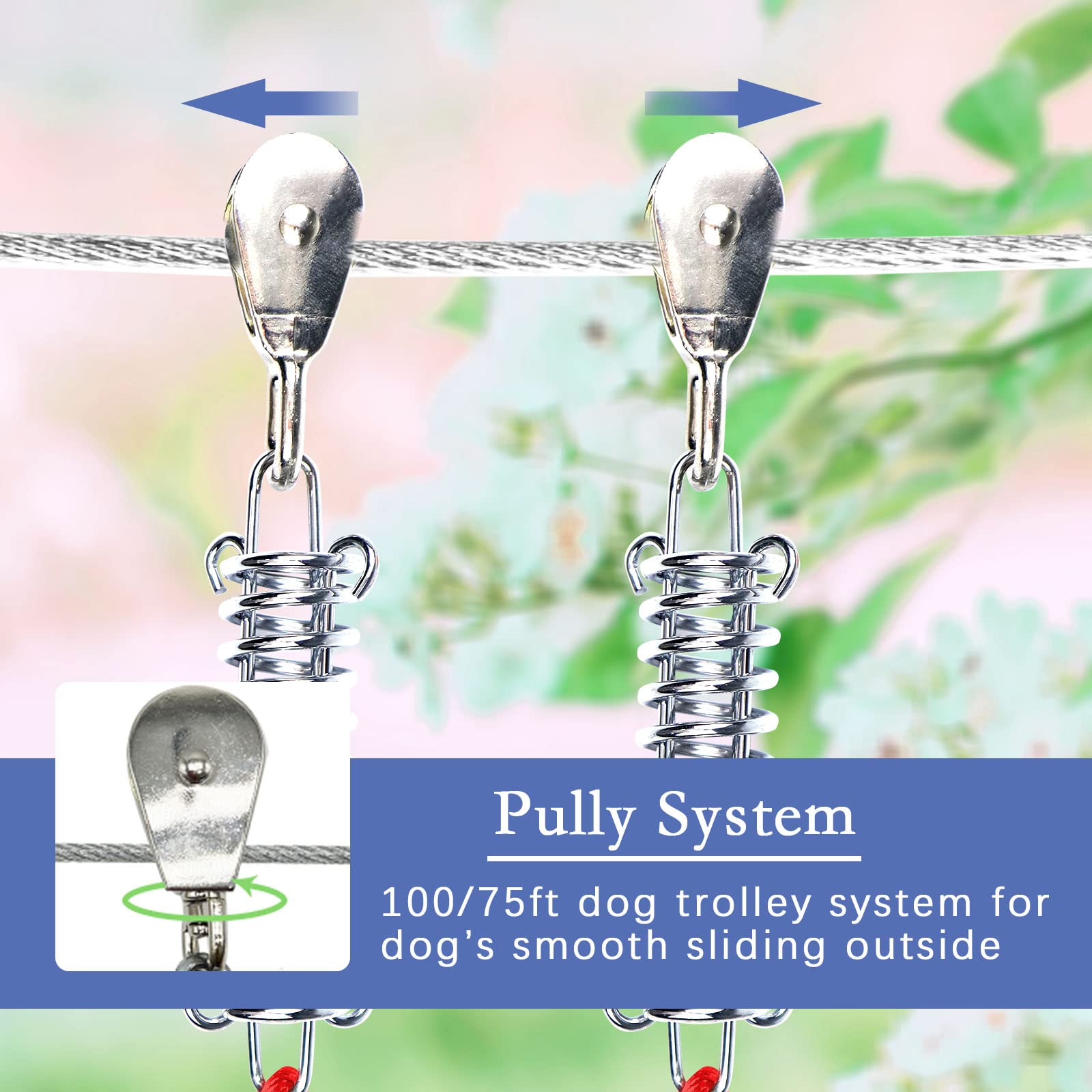 Dog Tie Out Runner For Yard,Trolley System For Large Dogs,Heavy Duty Dog Run Cable Lead 120Ft With 10Ft Pulley Runner Line For S