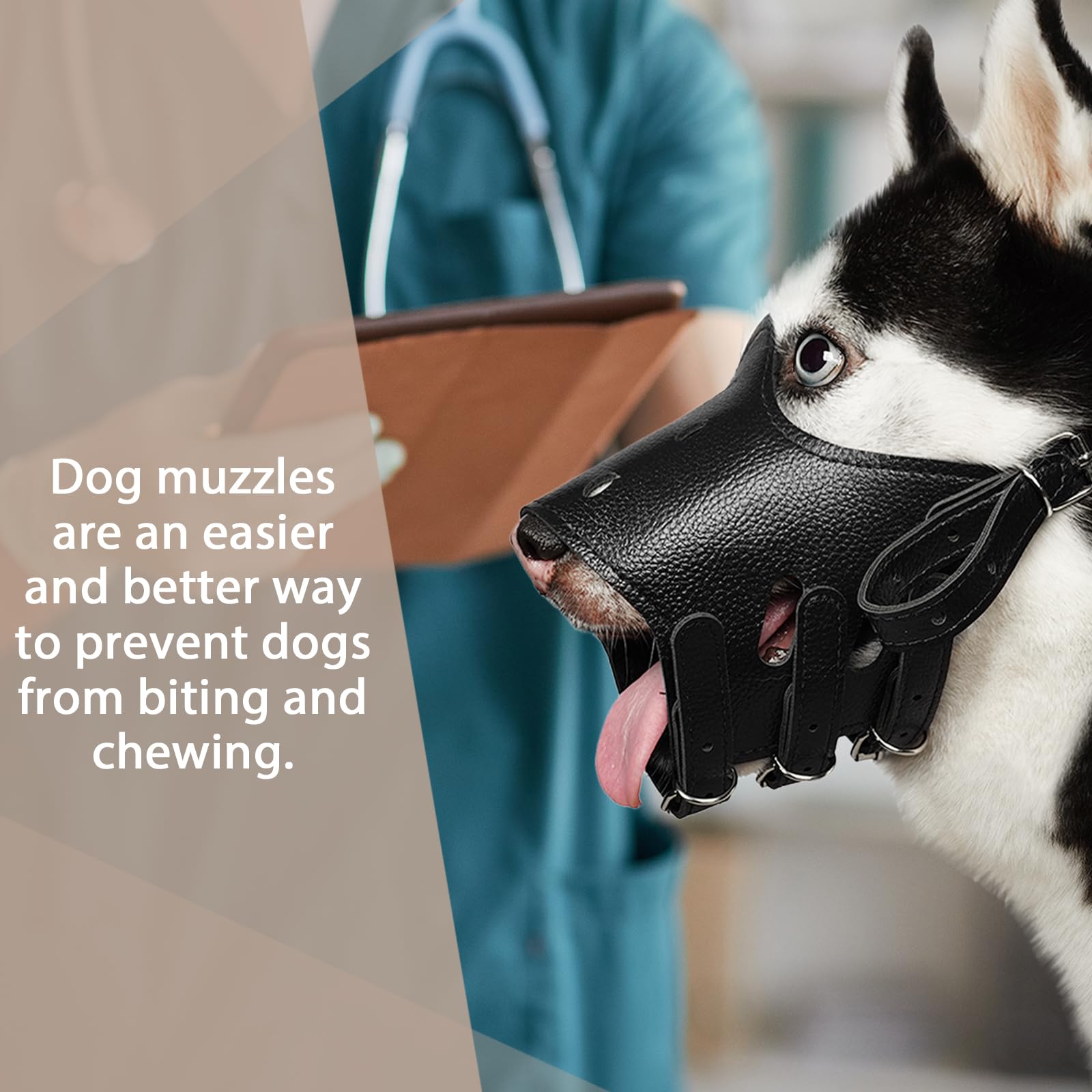 Dog Muzzle Leather, Comfort Secure Anti-Barking Muzzles For Small Medium Large Dogs, Breathable And Adjustable, Allows Drinking And Panting, Used With Collars (Black)