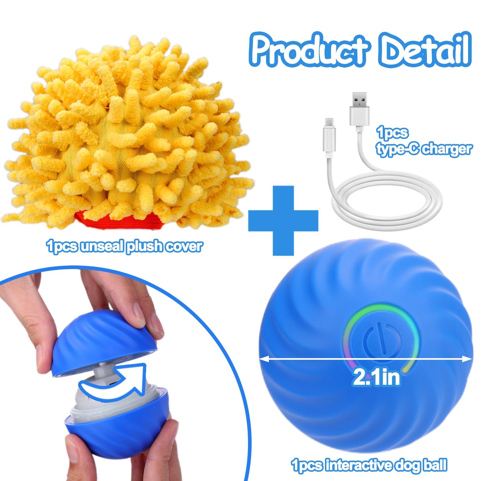 Interactive Dog Toys Ball, Self Rolling Dog Ball with Cover Anti-Chewer for Small/Medium Puppy Pet Dog Toys, Active Rolling Ball