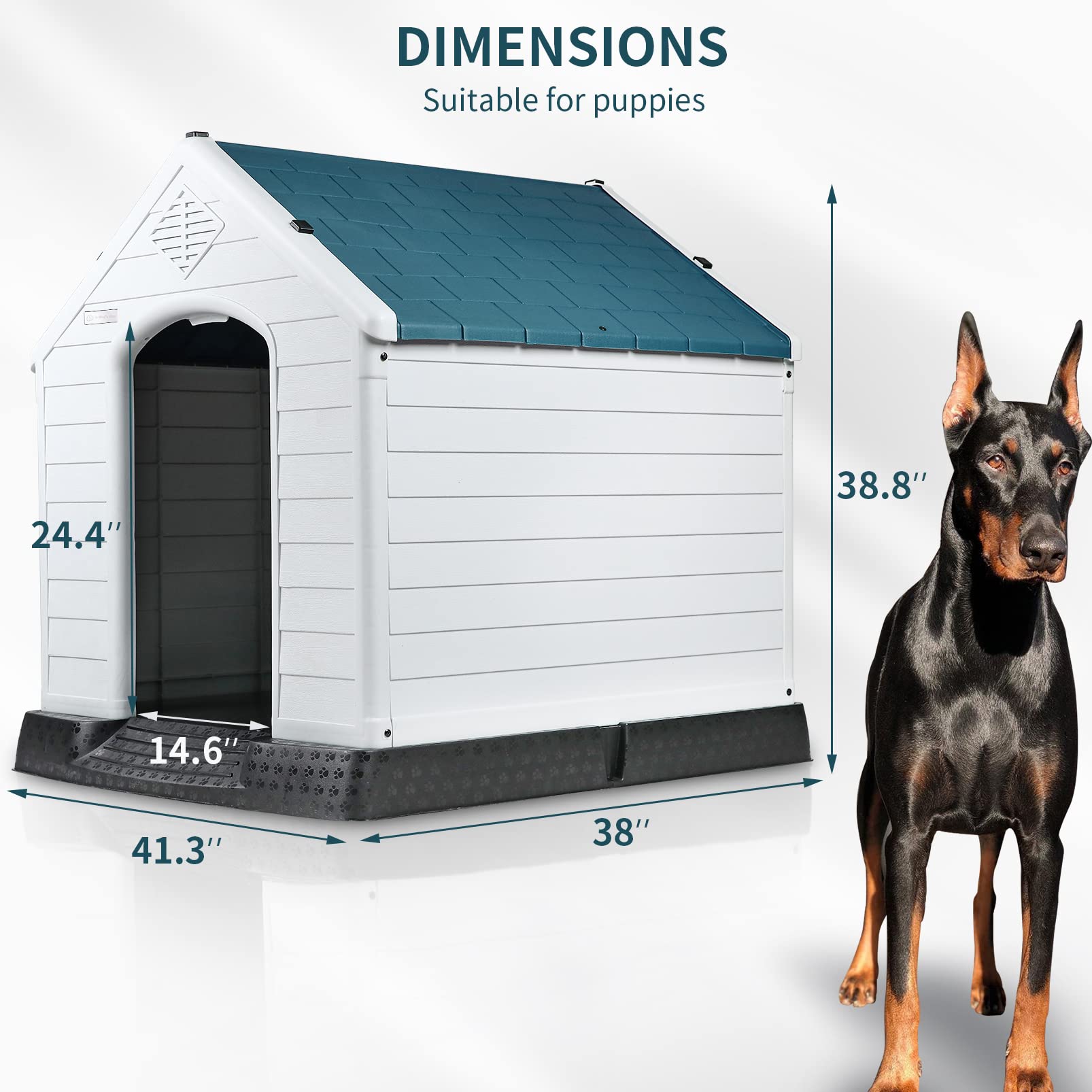 OFIKA Insulated Plastic Dog House for Small to Large Dogs - Durable, Waterproof, Elevated Floor, Ventilated, Easy Clean - Red/Blue/Gray