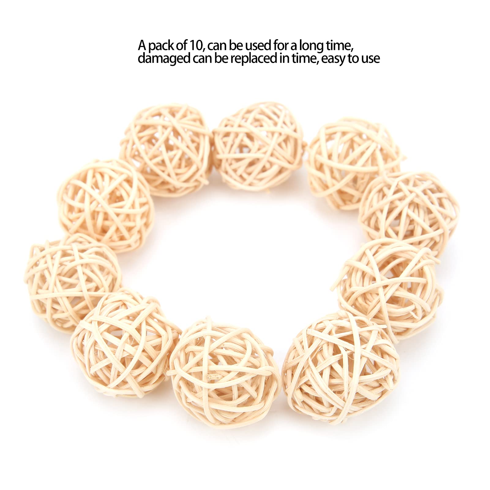 Heepdd 10Pcs Parrot Rattan Balls, Rattan Wicker Balls Parakeet Chewing Toys For Budgies Conures Hamsters Bunny Toy (3Cm Primary