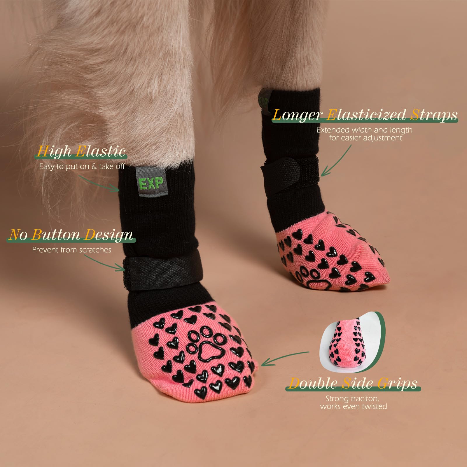 EXPAWLORER Anti Slip Dog Socks to Prevent Licking Paws - Dog Shoes for Hot Pavement, Dog Boots & Paw Protectors, Dog Booties for