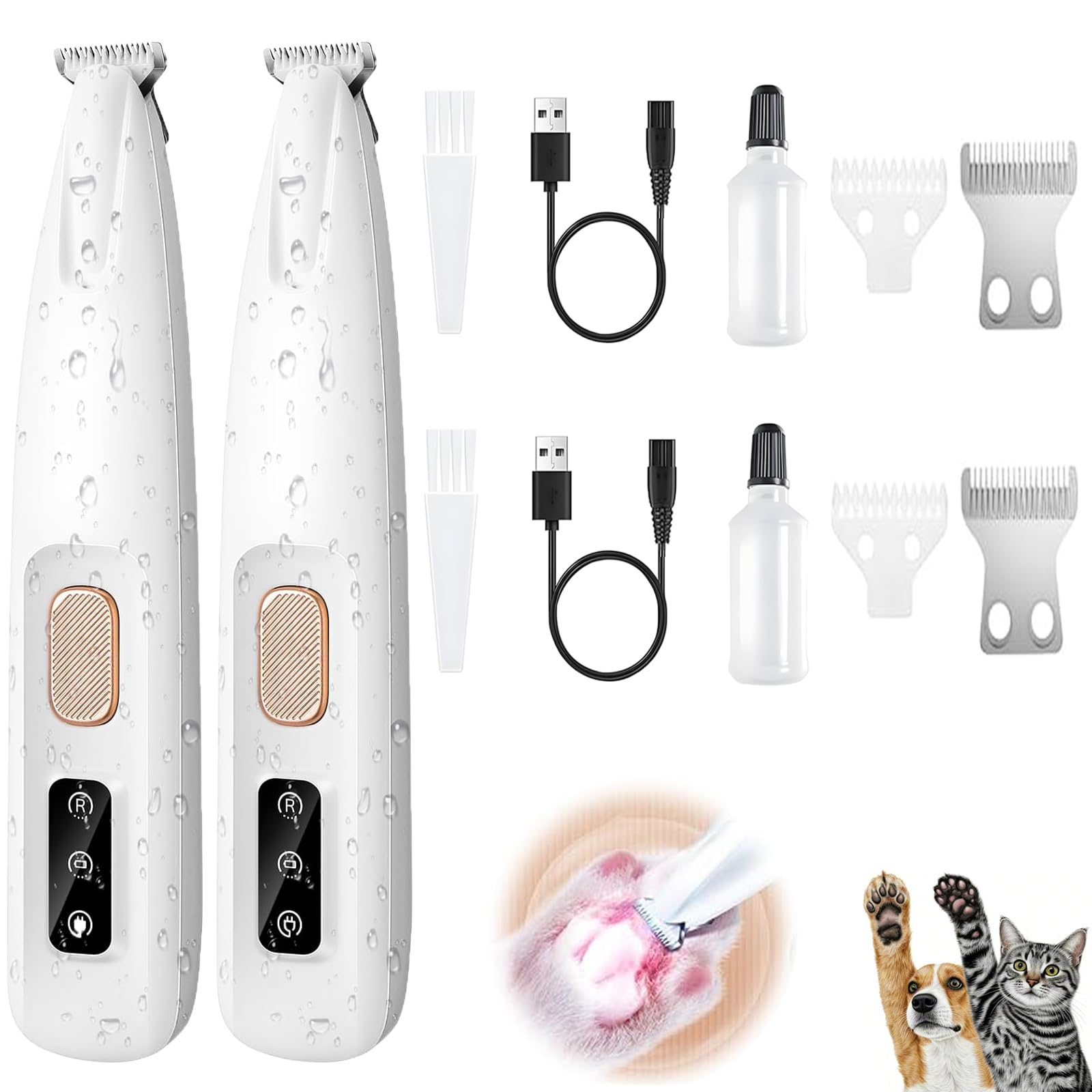 2Set 2025 Upgraded Dog Paw Trimmer With Led Light,Electric Dog Trimmer For Paws,Low Noise Waterproof Rechargeable Paw Hair Trimm