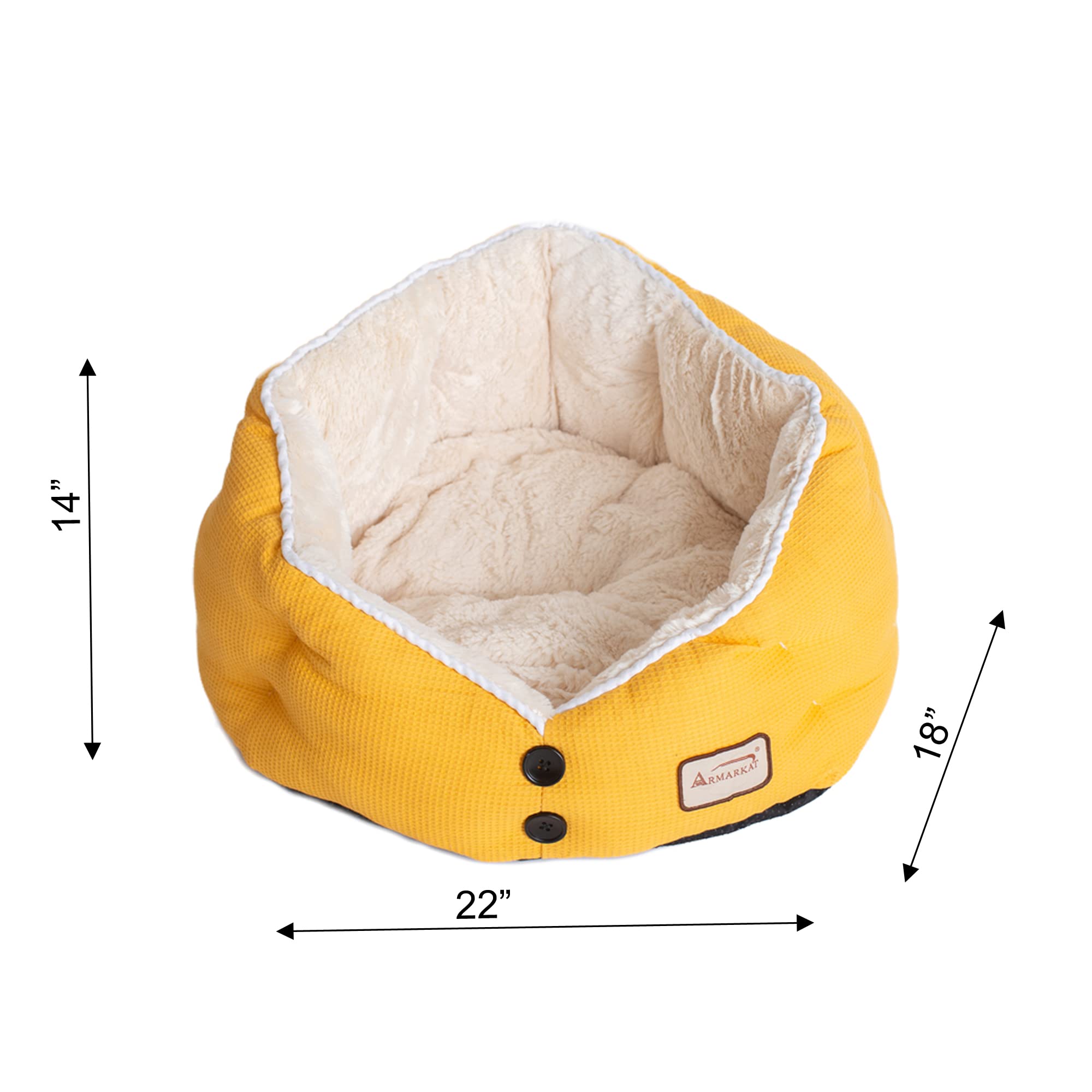 Armarkat Cat Bed Model C75HMB/MH Gold Waffle Texture Poly Blend and White, 22 x 18 x 14