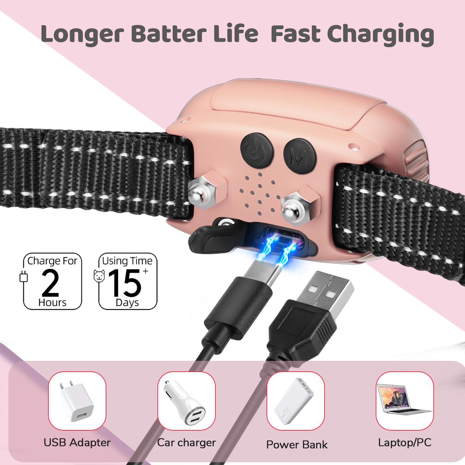 Dog Bark Collar Effective No Bark Training For Dogs Of Large Medium And Small Rechargeable Anti Bark Collar For Dogs Automatic B