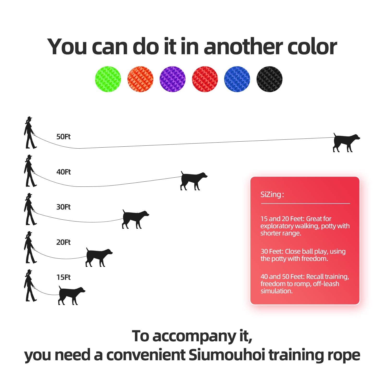 Siumouhoi Dog/Puppy Obedience Recall Training Agility Lead - 15ft 20ft 30ft 40ft 50ft Training Leash - Great for Training, Play,