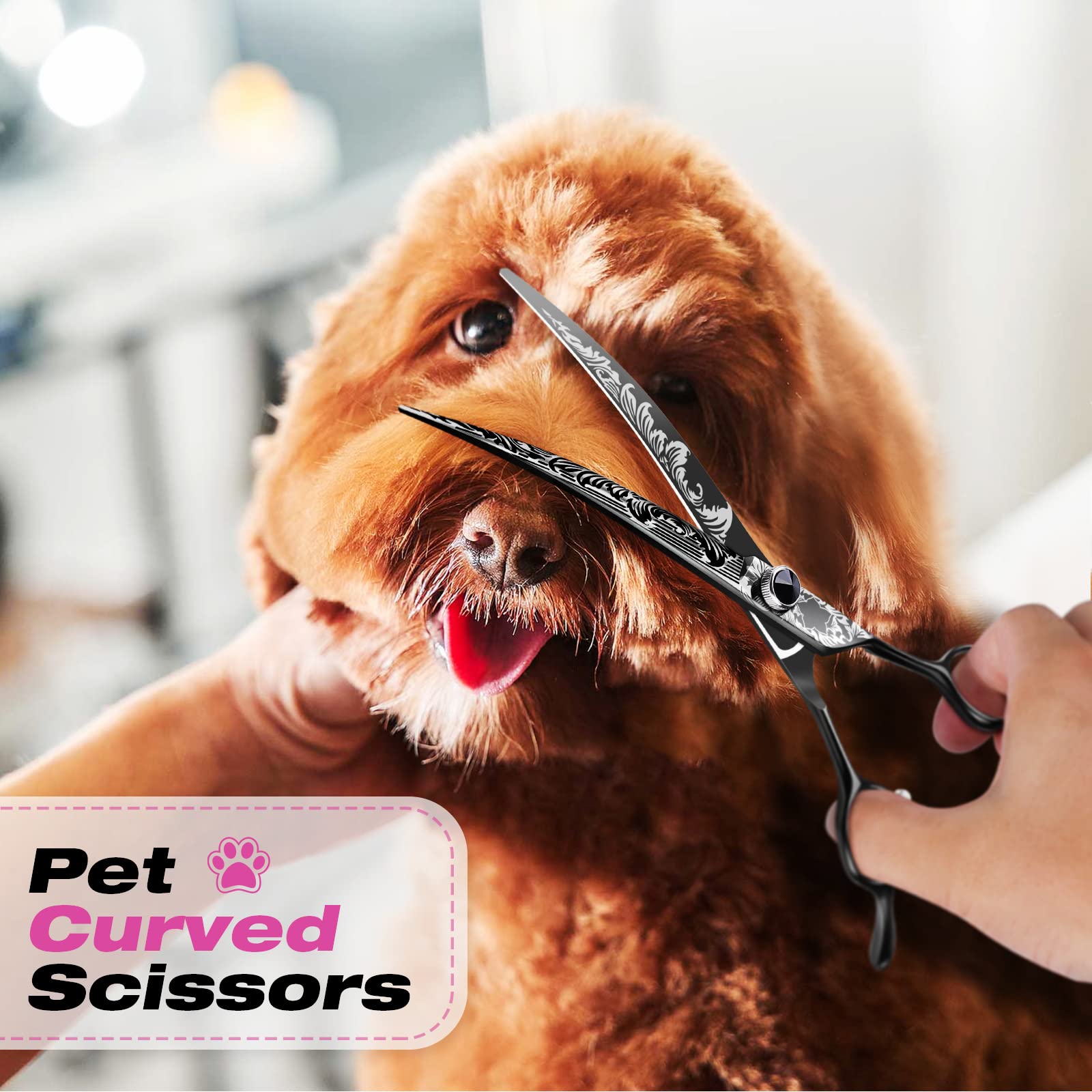 Jason Dog Grooming Scissors Kit, Professional 6 In 1 Dog Scissors Set - Thinning Shear, Straight Scissor, Dog Chunker, Down-Curv