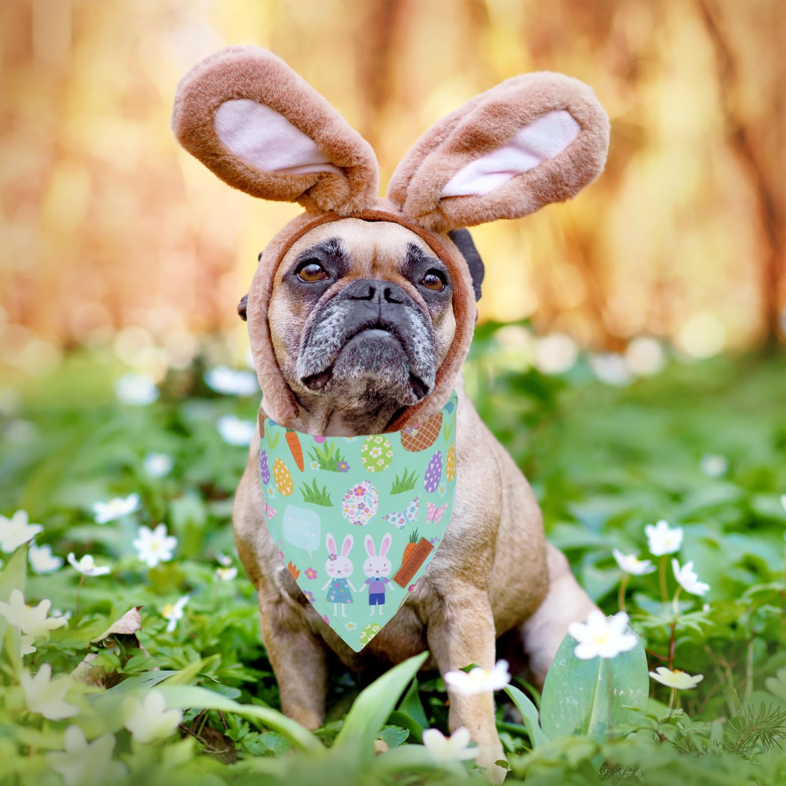 Ptdecor Easter Dog Bandana, Reversible Rabbit Easter Egg Dog Scarf, Multi Size, White Green Bandanas For Medium Large Dogs Pets