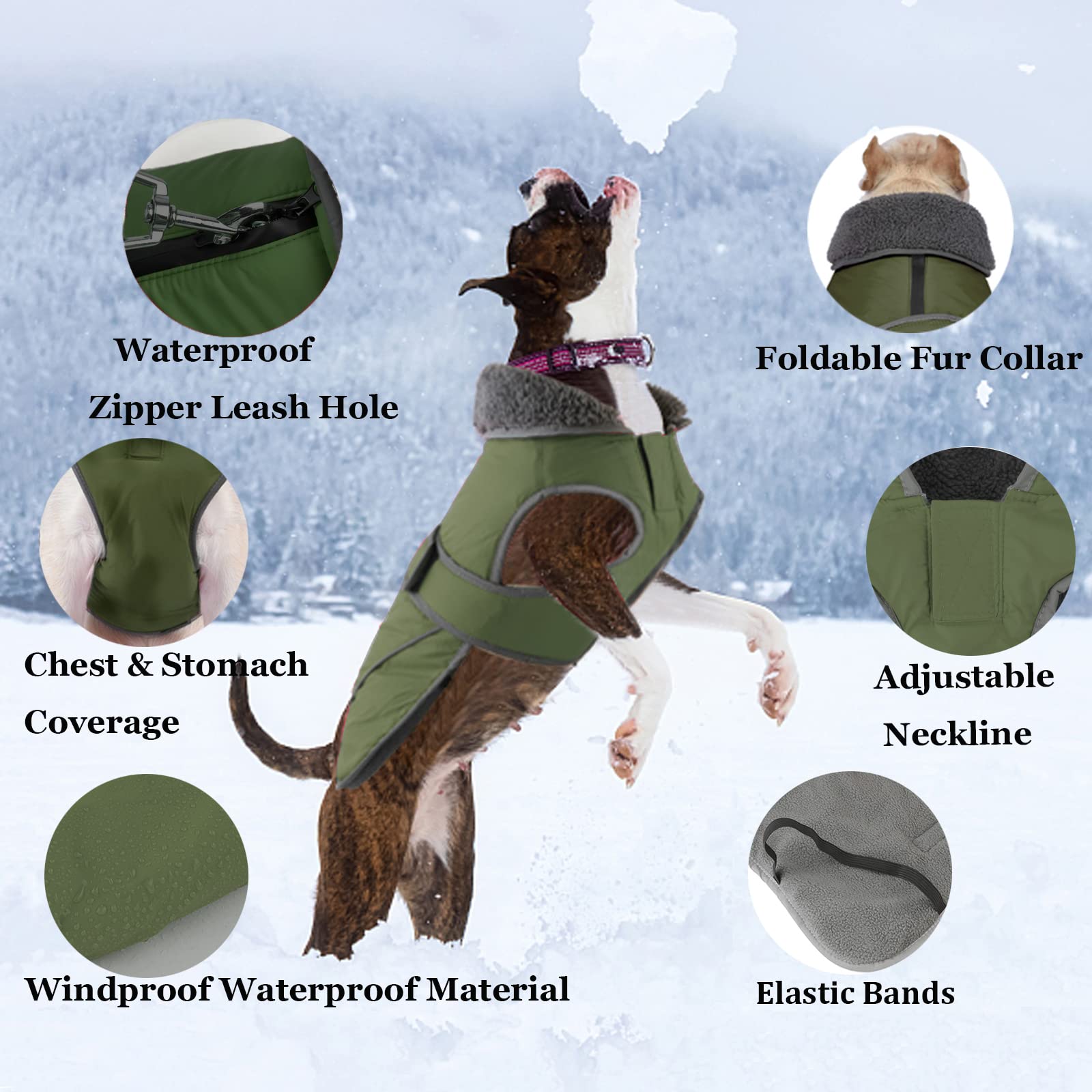 Dogcheer Dog Winter coat,Fleece collar Jacket Warm Vest Reflective Adjustable Sweater for cold Weather,Windproof Waterproof Snow