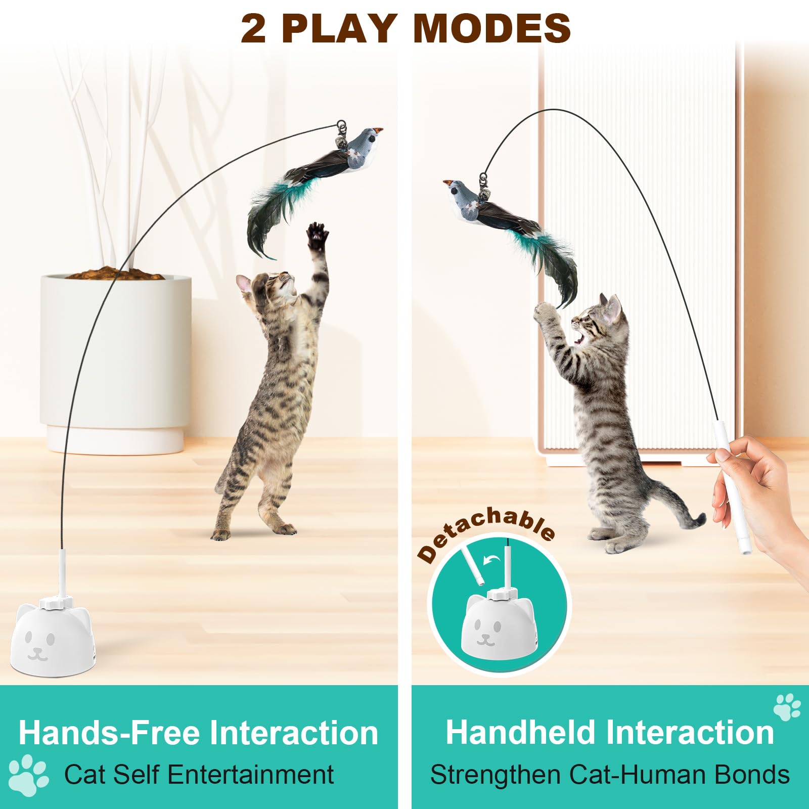 Xuyub Cat Toys Feather Wand Enhanced Suction Cup Interactive Cat Toy Auto-Swing Cat Wand Toy With 3Pcs Replacement Teaser Refill